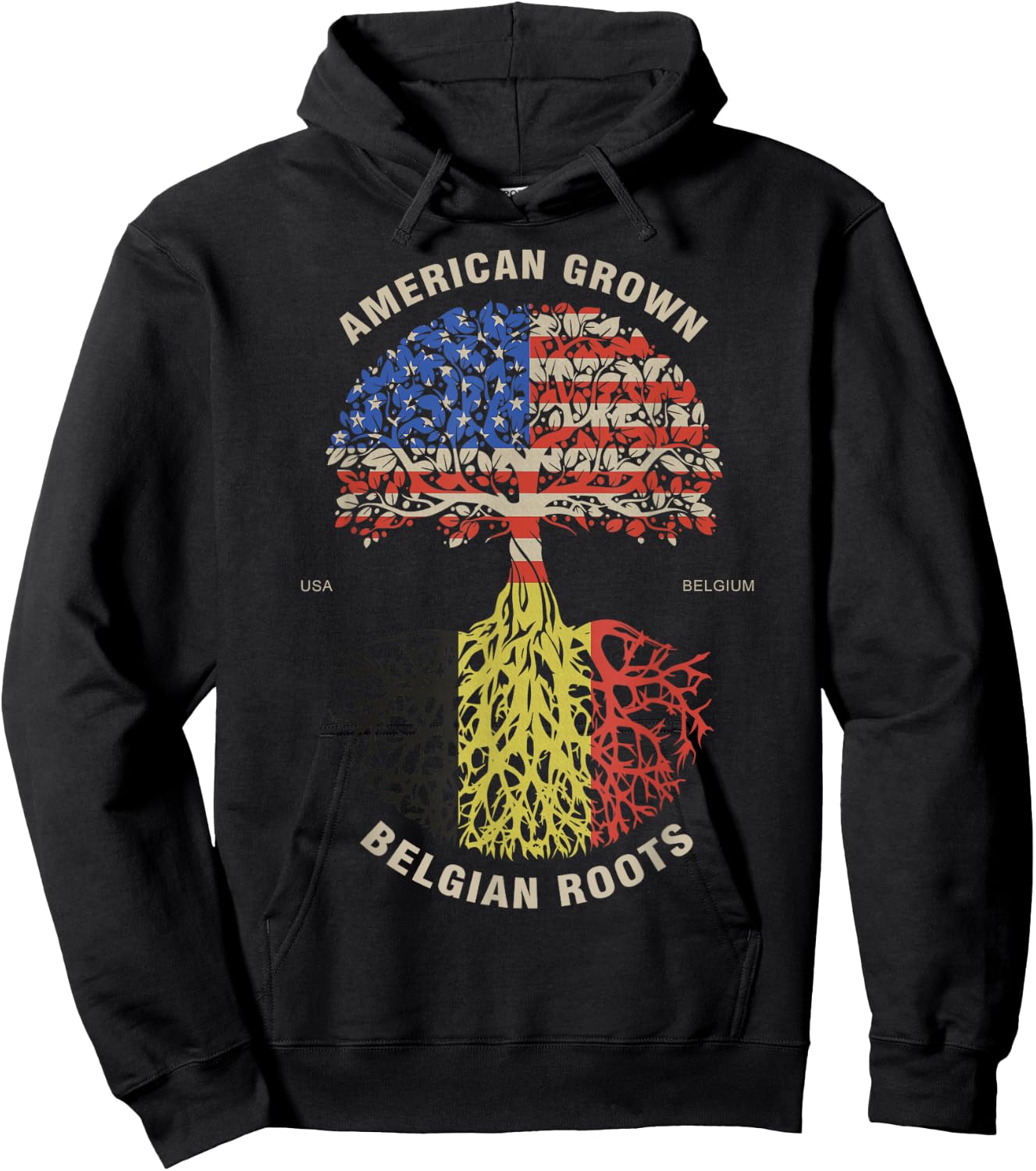 American Grown Belgian Roots Belgium Flag Hoodie - Hoodie | Black