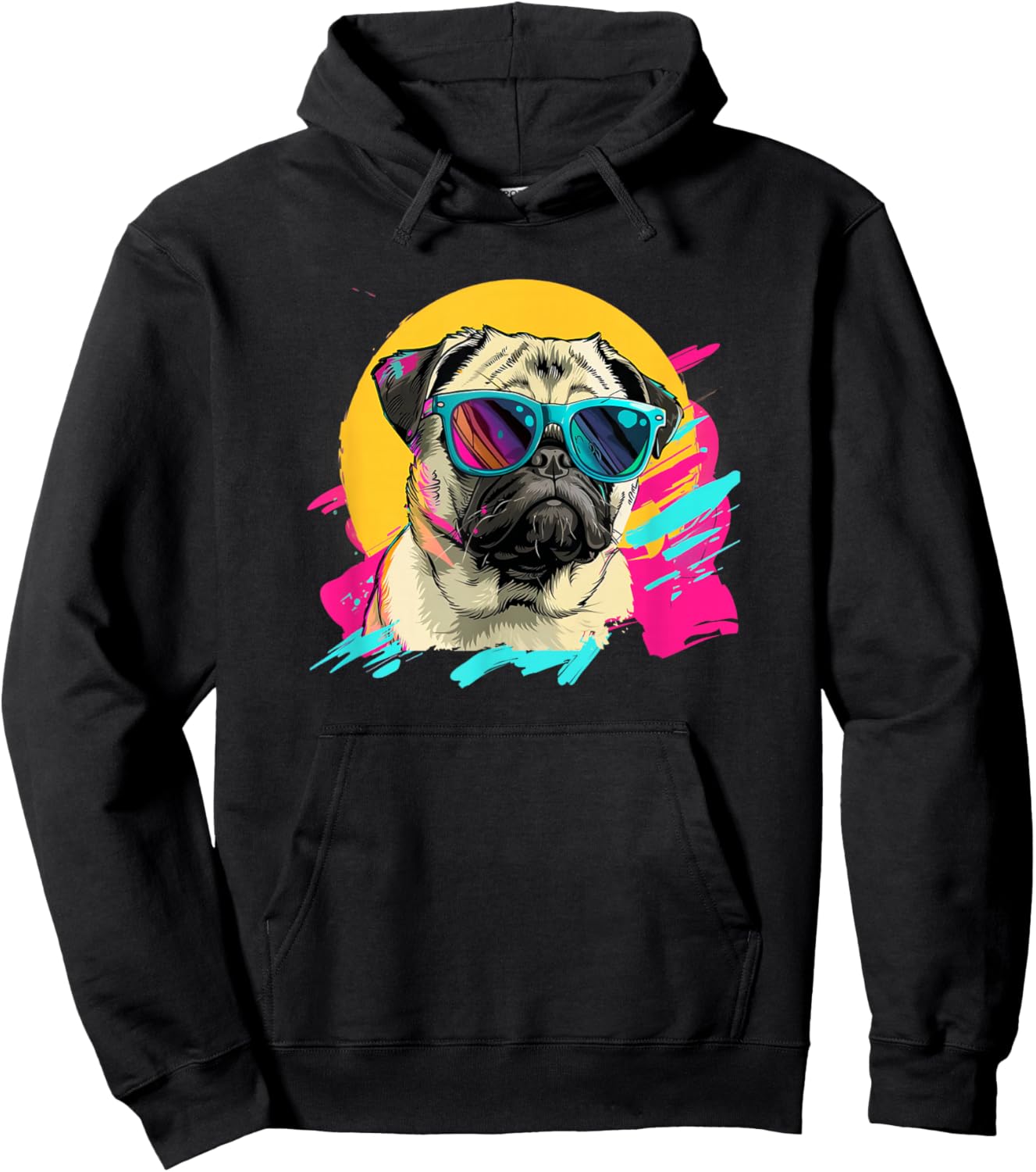 Funny & Retro Vintage 80s Pug Lover Hoodie - Hoodie | Black