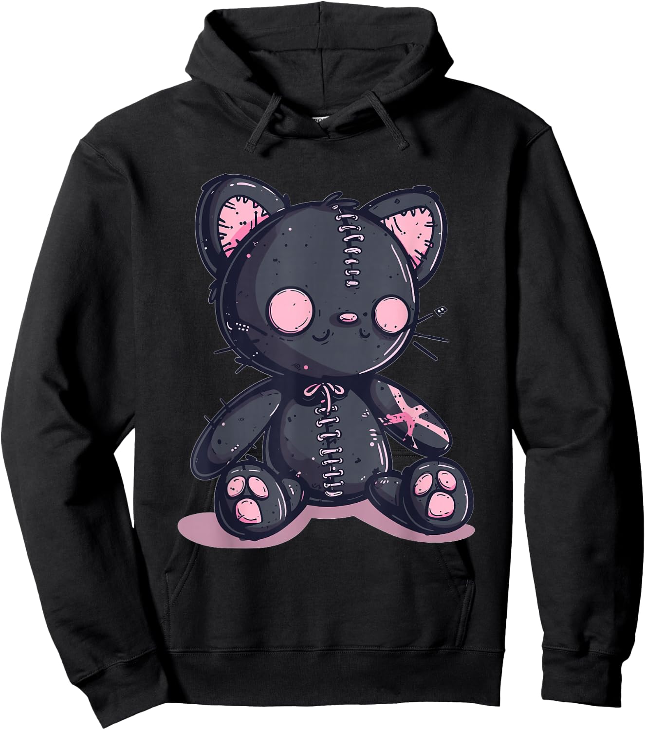 Goth Pastel Cute Creepy Kawaii Cat Kitten Voodoo Doll Hoodie - Hoodie | Black