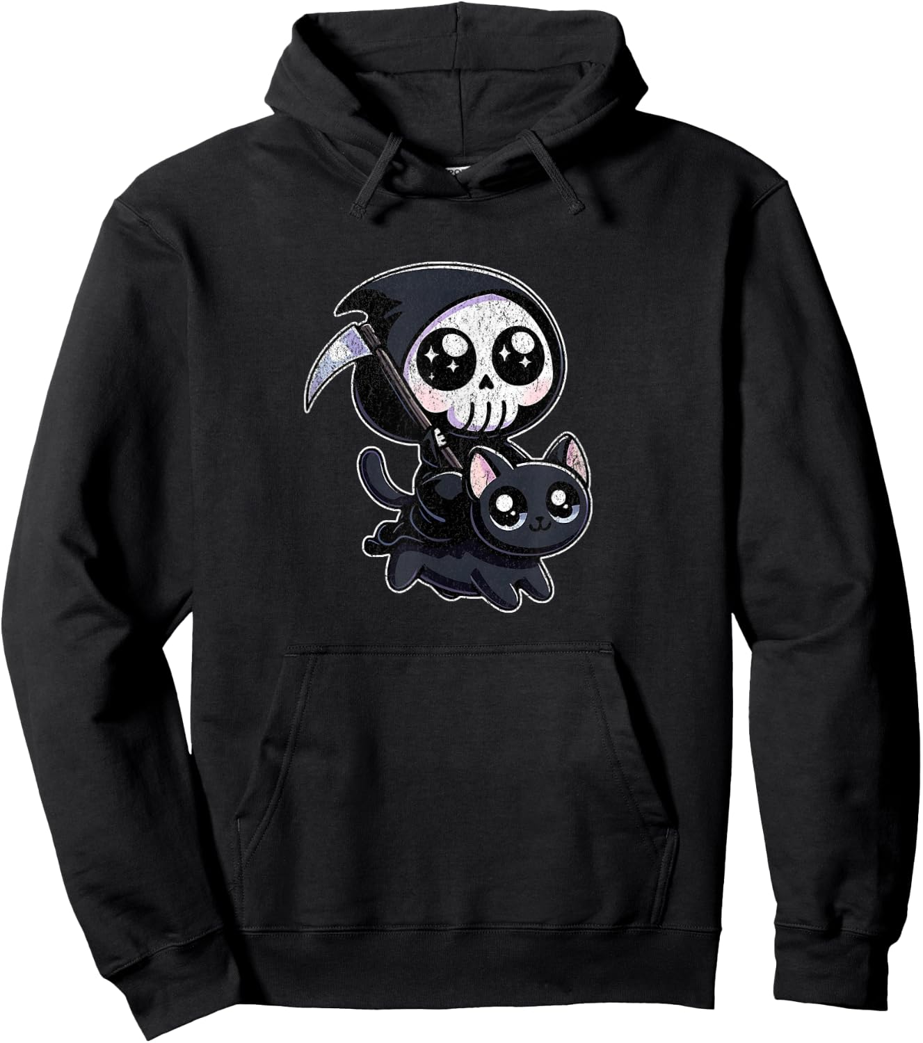 Grim Reaper Riding a Cat Men Women Hoodie - Hoodie | Black