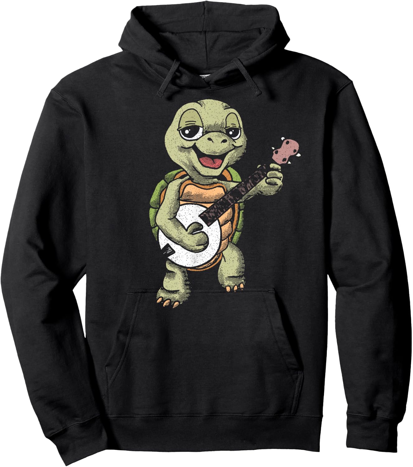 Banjo Picking Turtle Cute Funny Terrapin Music Graphic Hoodie - Hoodie | Black