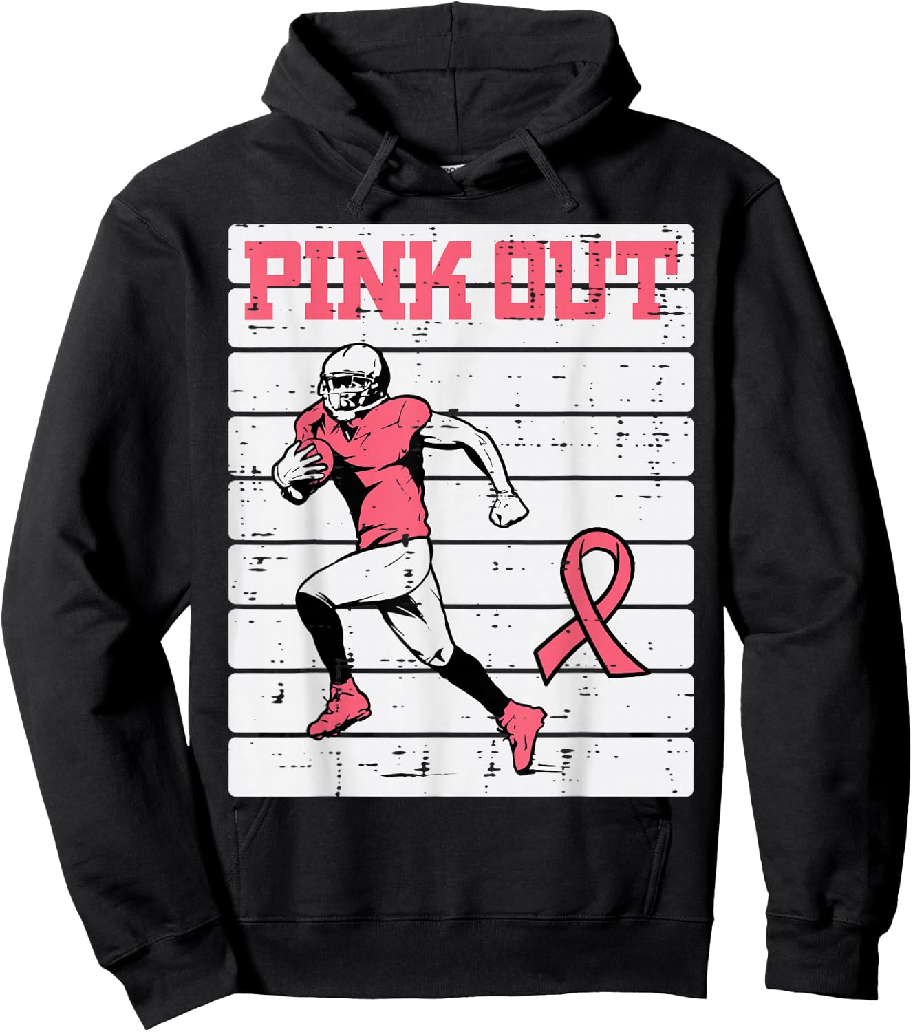 Breast Cancer Football Player Pink Out Awareness Men Boy Kid Hoodie - Hoodie | Black