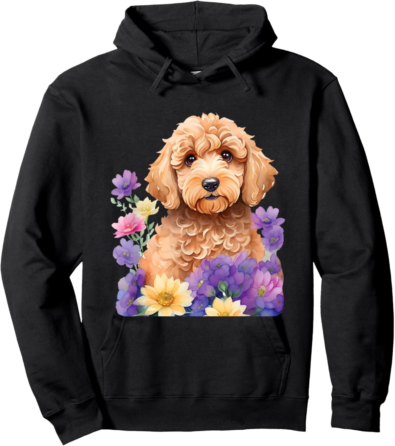 Cute Goldendoodle Doodle Dog Floral Design Hoodie - Hoodie | Black