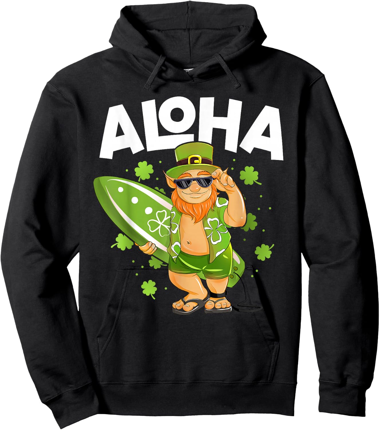 Aloha Hawaii Surfing Leprechaun St Patrick's Day Hawaiian Hoodie - Hoodie | Black