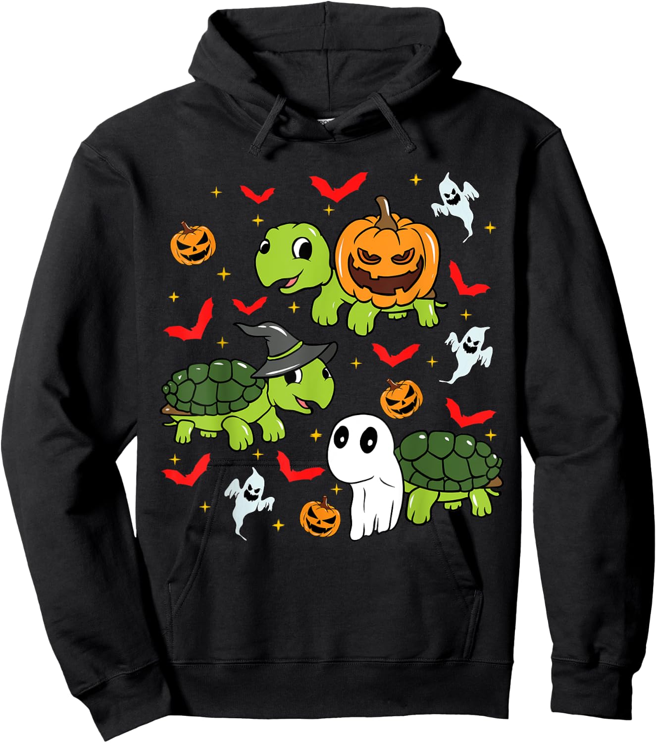 Halloween Turtle Pumpkin Tortoise Bats and Ghosts Hoodie - Hoodie | Black