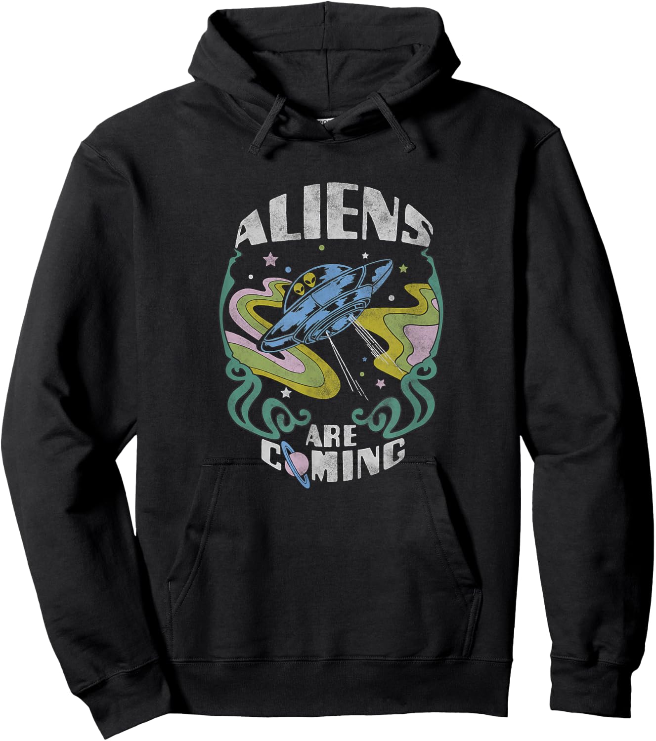 Aliens Are Coming Psychedelic Spaceship Hoodie - Hoodie | Black