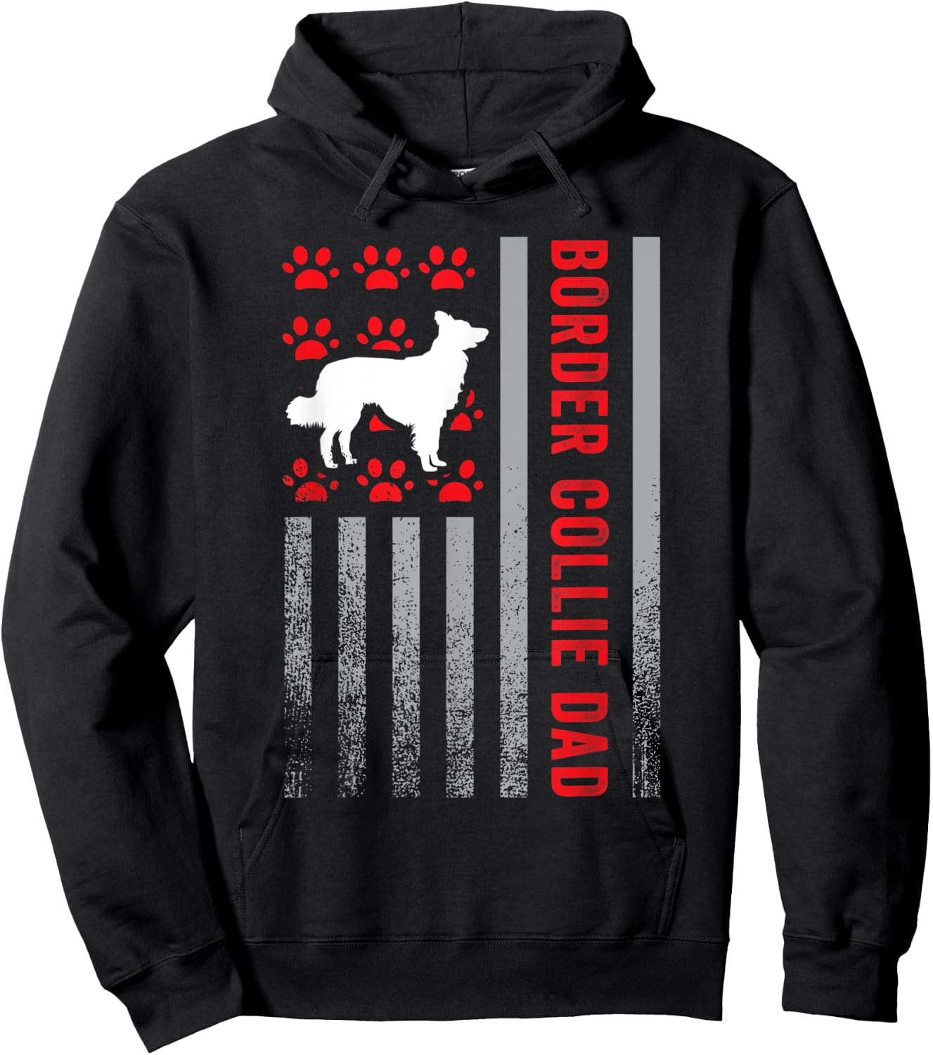 American Flag Border Collie Dad Gift Dog Paw Print Patriotic Women Men Hoodie - Hoodie | Black