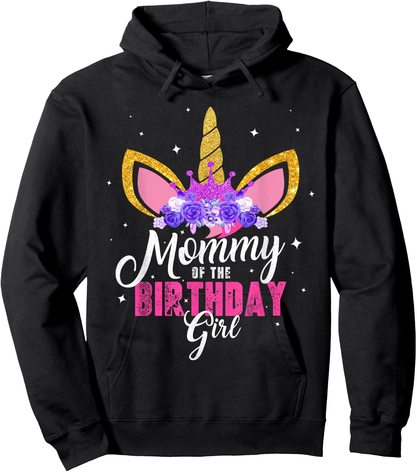Mommy Of The Birthday Girl Unicorn Mom Birthday Princess Hoodie - Hoodie | Black