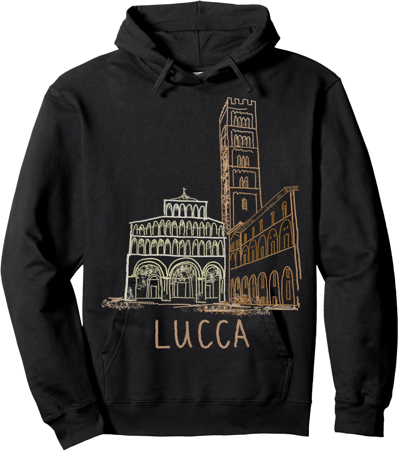 Lucca Italy Unique Hand Drawn Art Gift Men Women Hoodie - Hoodie | Black