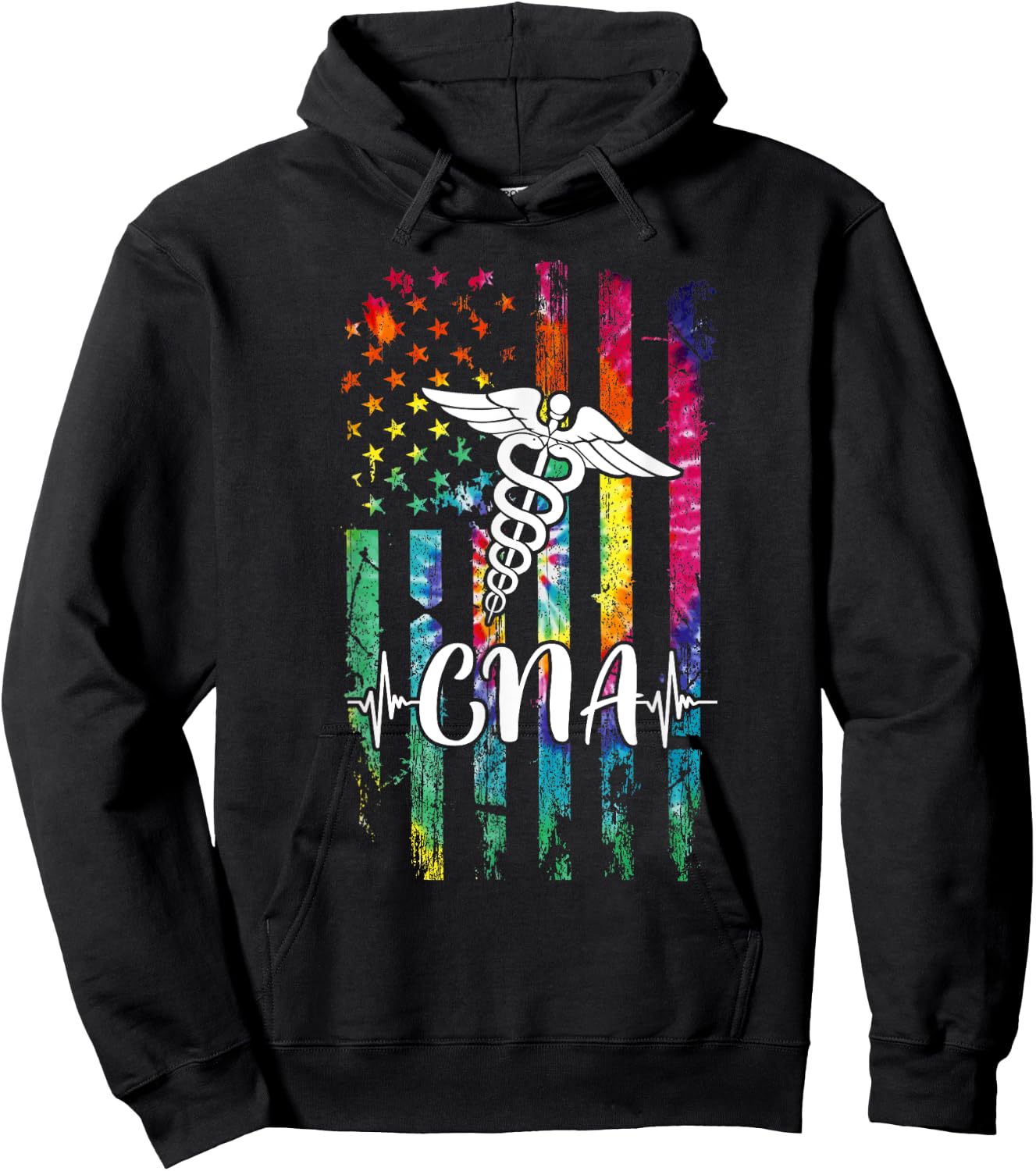 American Flag Tie Dye CNA Costume Nurse Day Nursing Women Men Hoodie - Hoodie | Black
