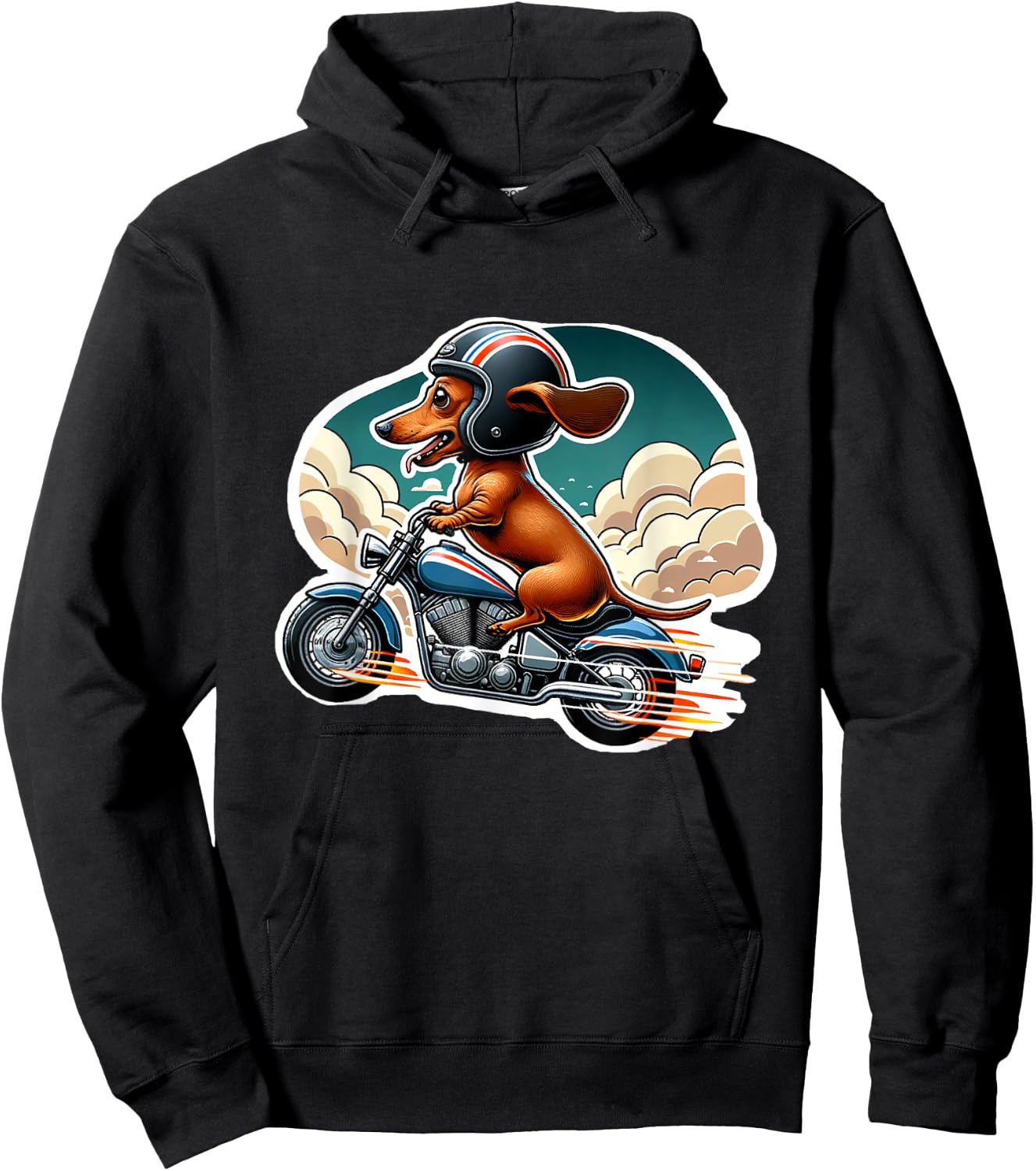 Funny Dachshund Wiener Dog Riding Motorcycle Bike Biker Dogs Men Women Girls Kids Hoodie - Hoodie | Black