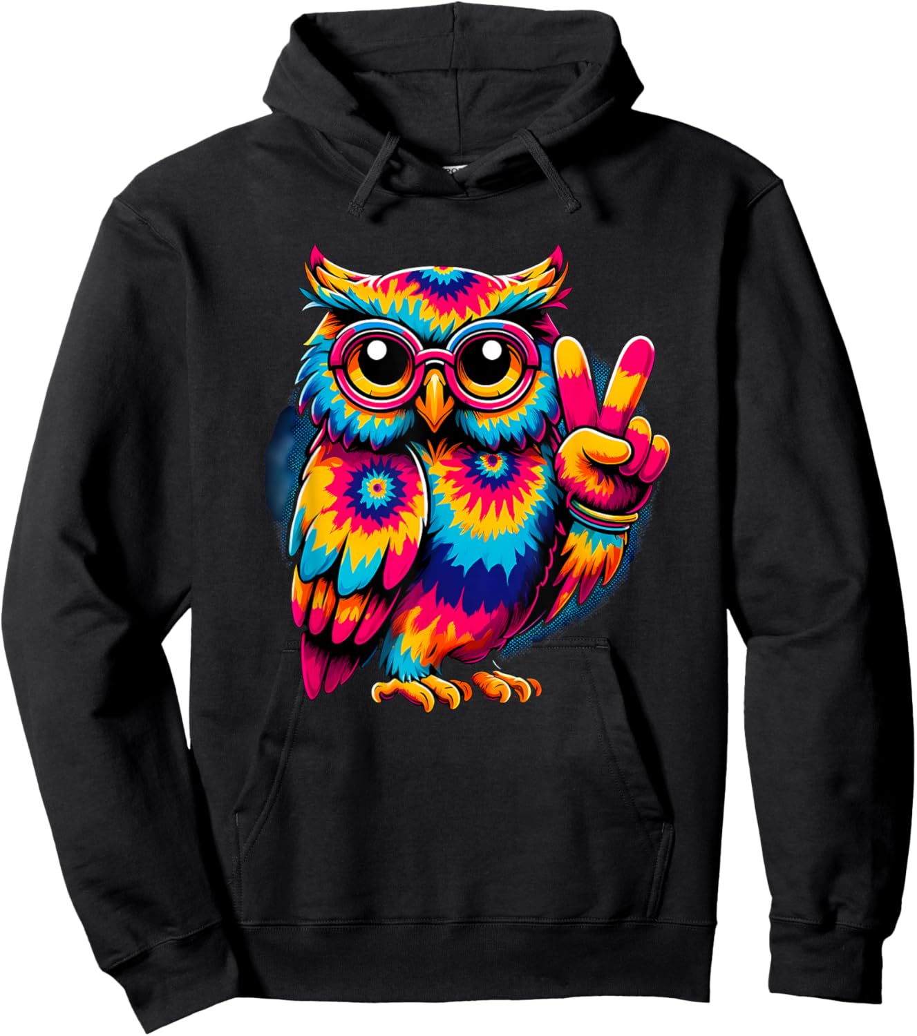 Peace Sign Tie Dye Owl Hoodie - Hoodie | Black