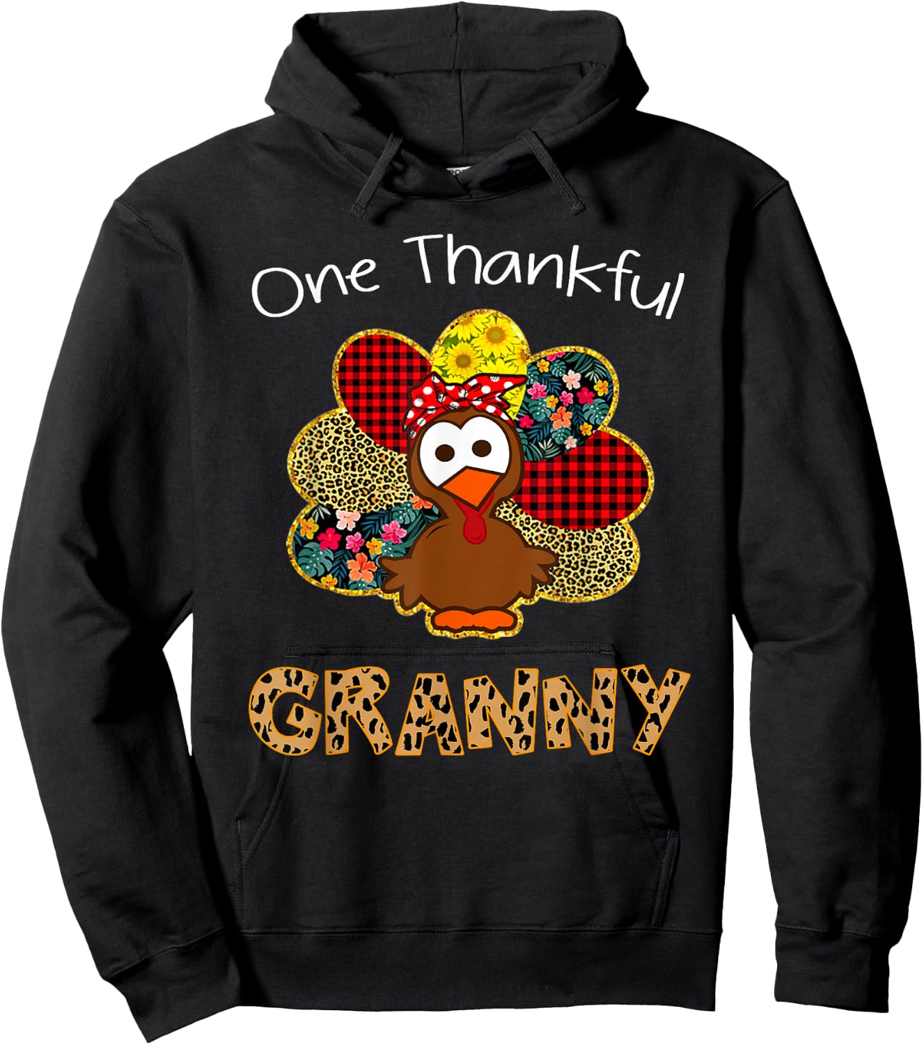 One Thankful Granny Shirt Funny Cute Turkey Thanksgiving Hoodie - Hoodie | Black