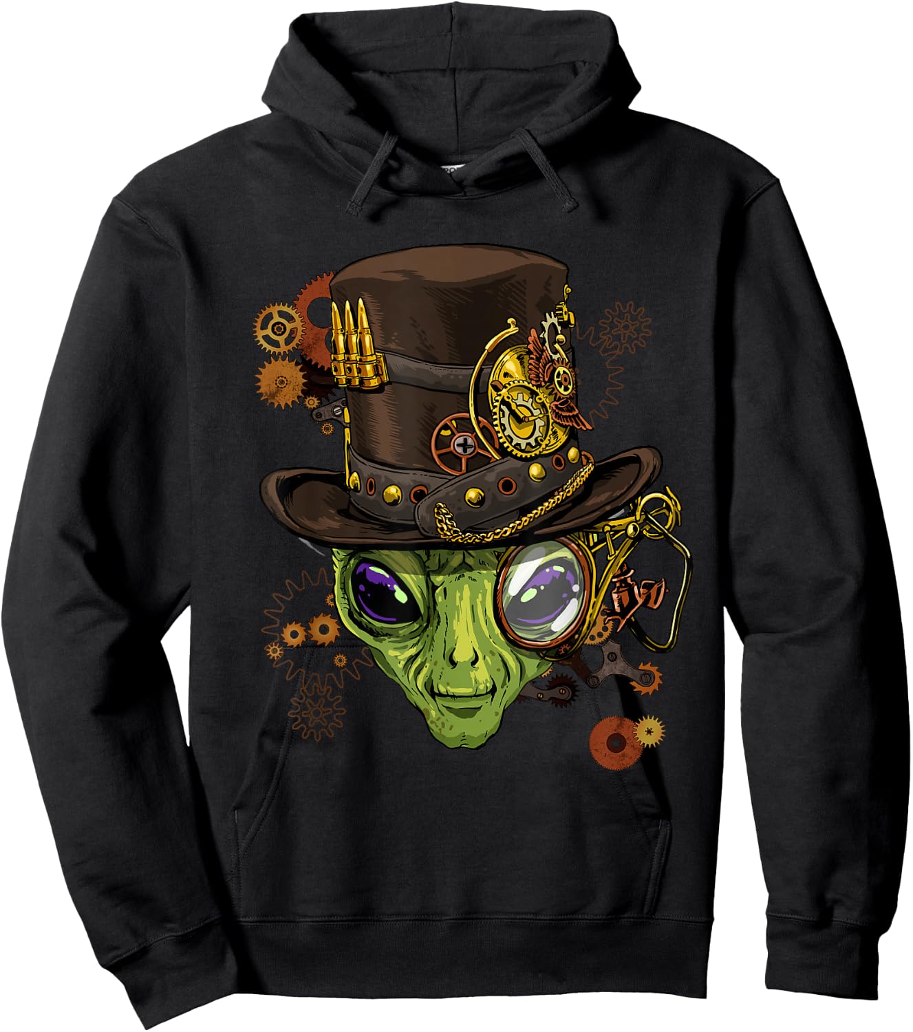 Alien Shirt Victorian Steampunk Gears UFO Ancient Alien Head Hoodie - Hoodie | Black