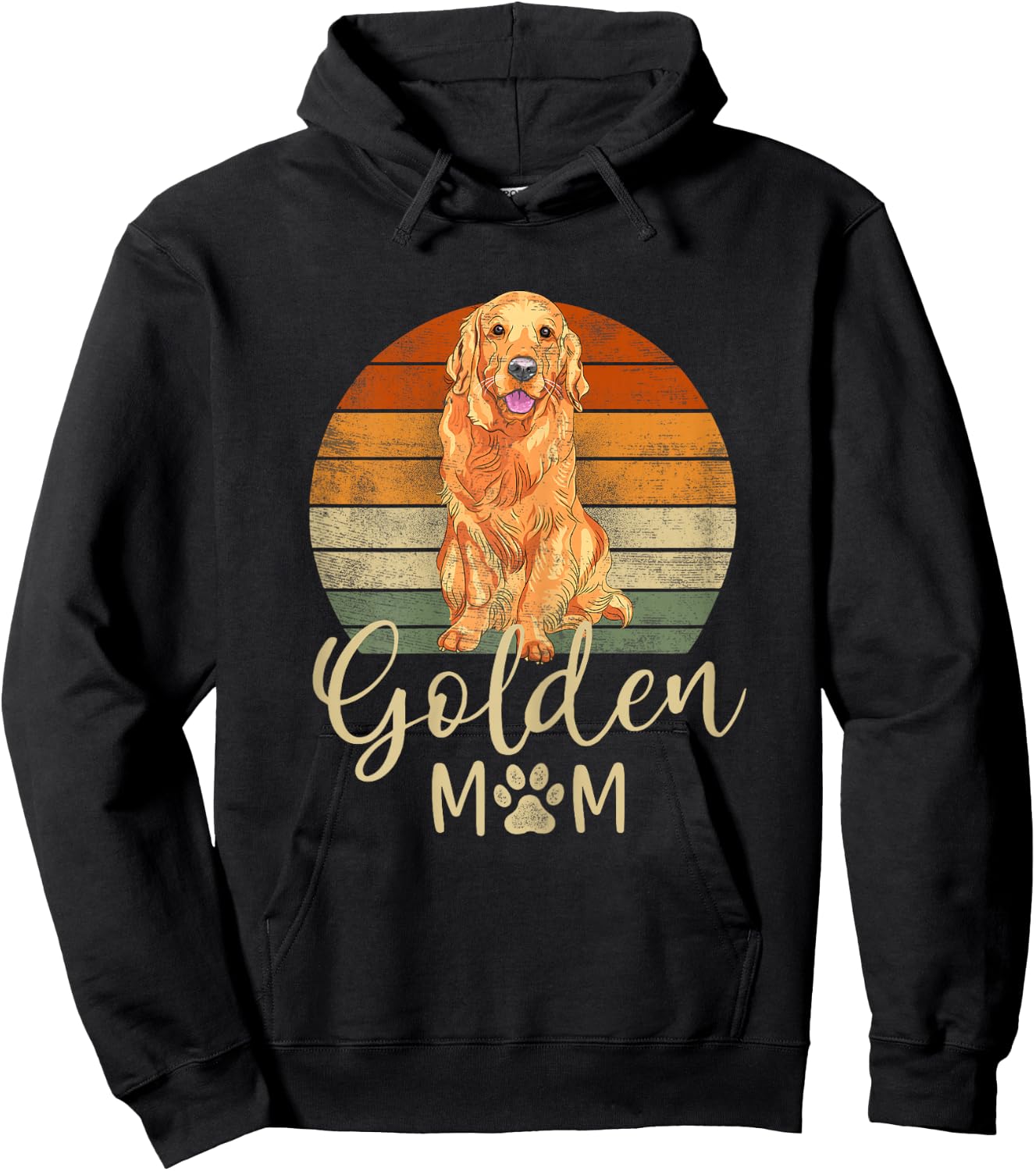 Golden Mom Retro Sunset Golden Retriever Lover Gift Dog Mama Hoodie - Hoodie | Black
