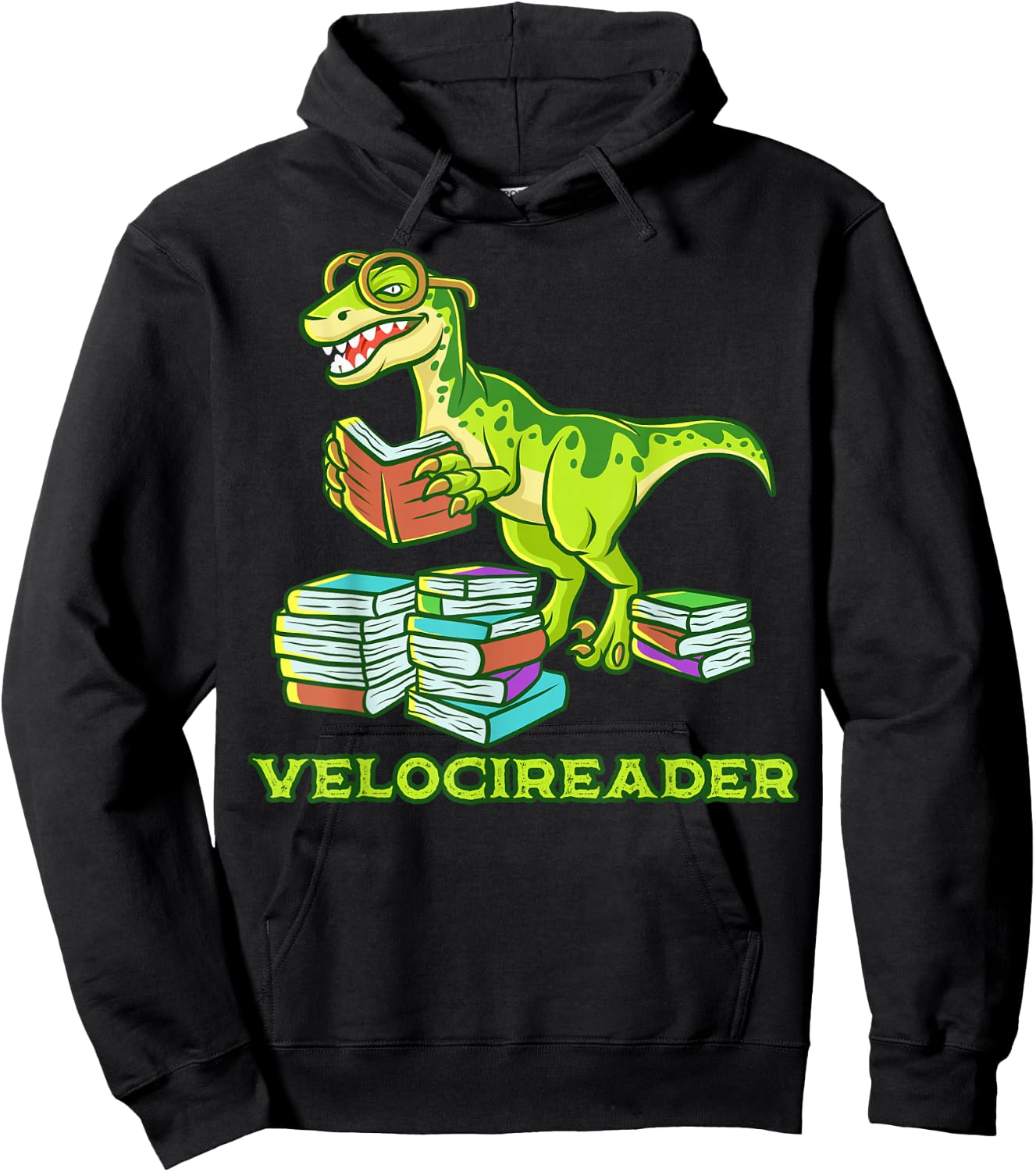 Velocireader Dinosaur Book Reading Velociraptor Dino Hoodie - Hoodie | Black