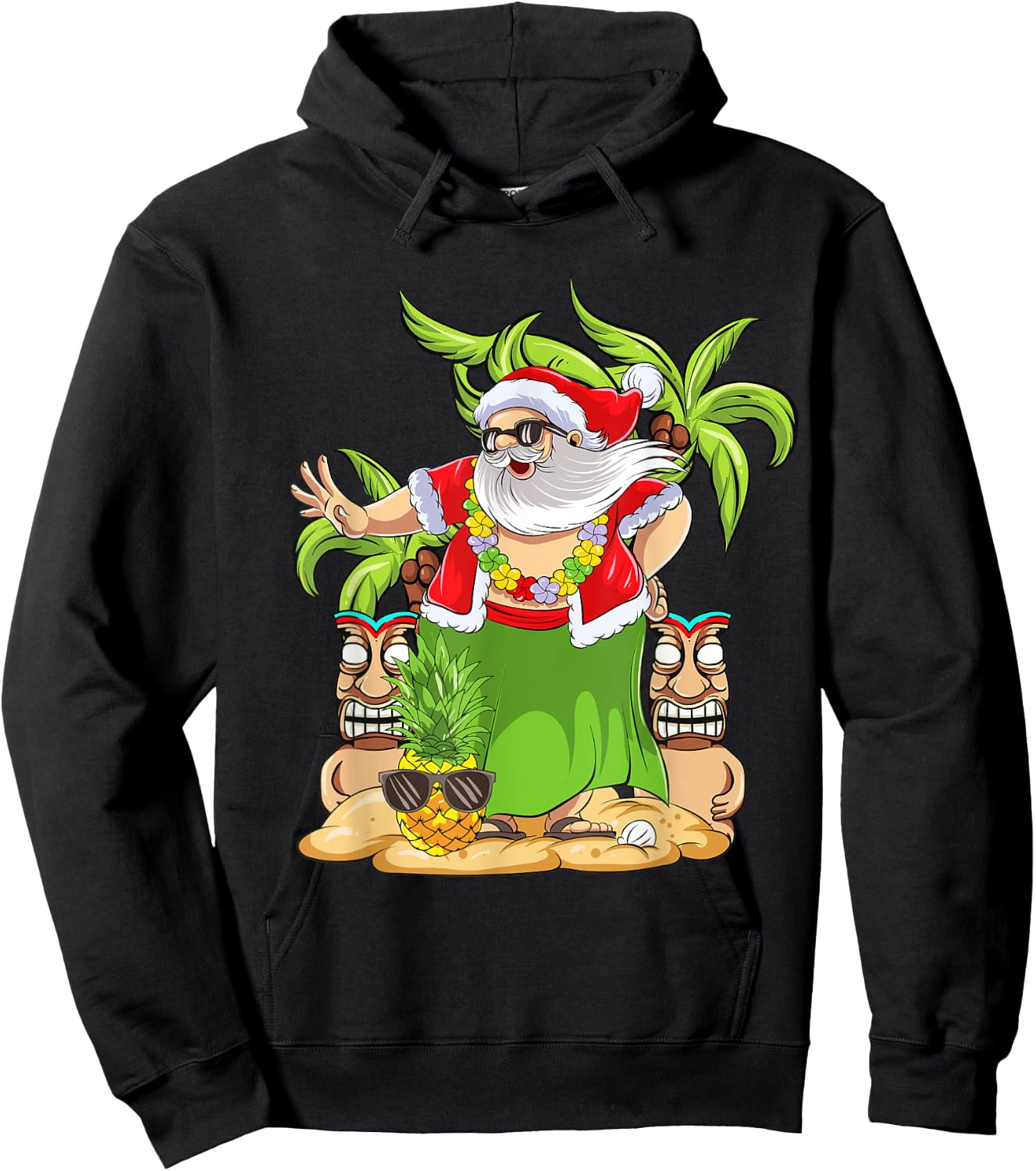 Hawaiian Christmas Mele Kalikimaka Hula Dance Santa Claus Hoodie - Hoodie | Black