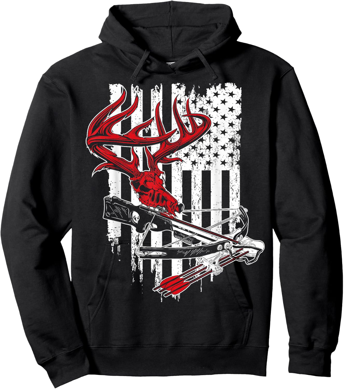 American Flag Archery Bow Hunting - Deer Skull Crossbow Hoodie - Hoodie | Black