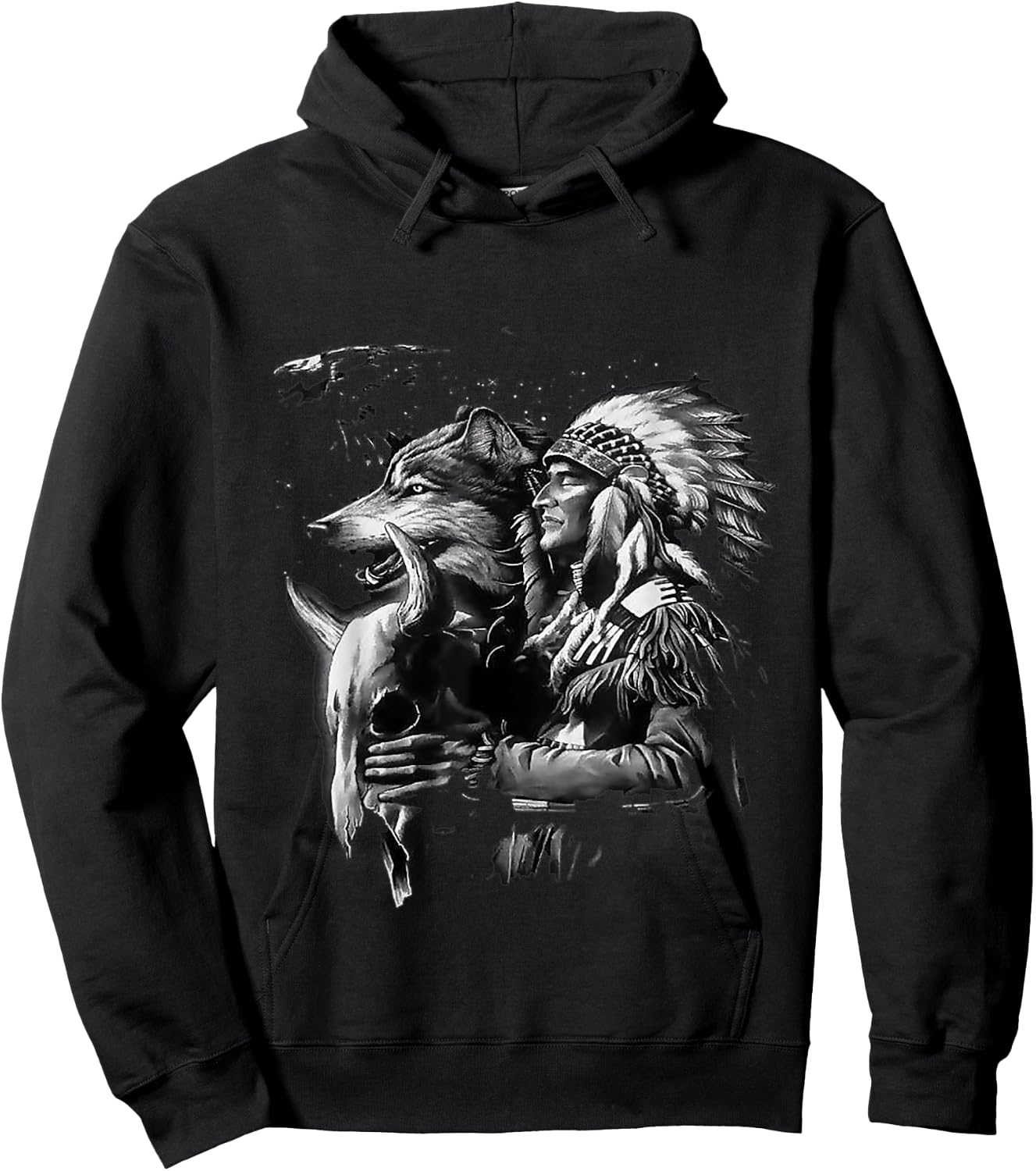 Wolf with native American Indians Hoodie - Hoodie | Black