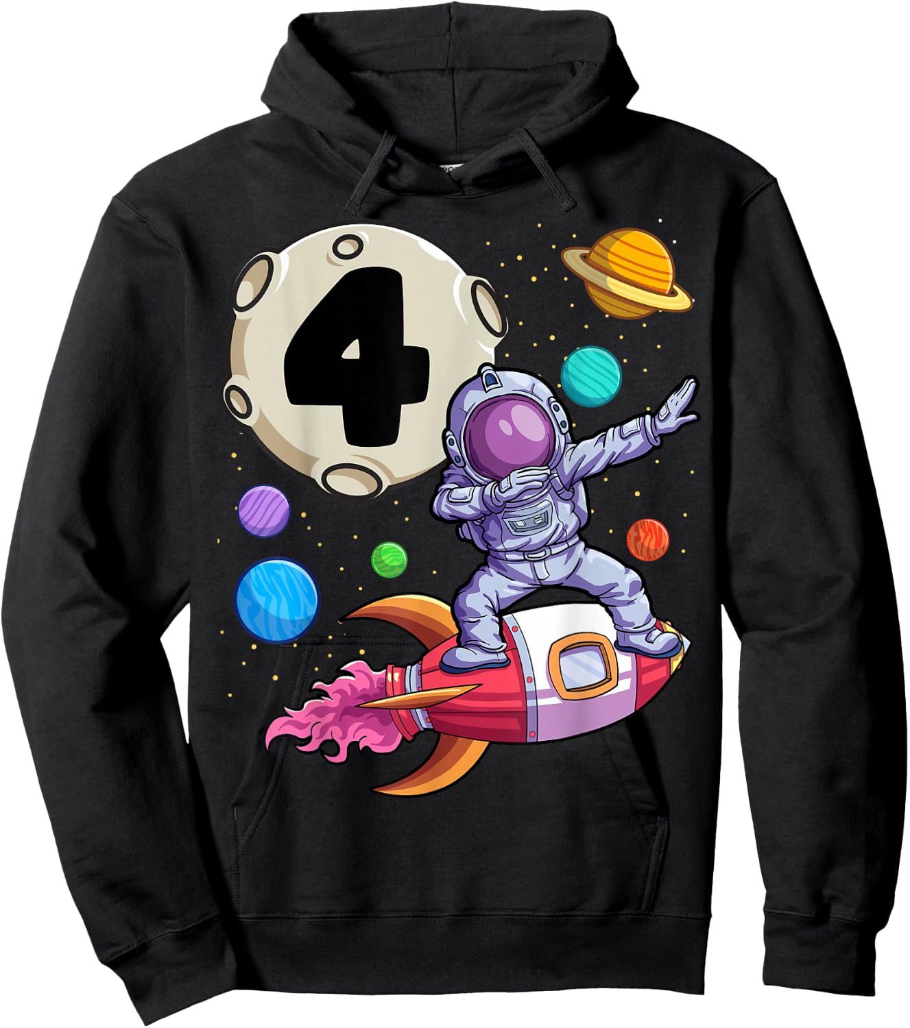 Dabbing Astronaut 4 Yrs Old Birthday Boy Space 4th Birthday Hoodie - Hoodie | Black