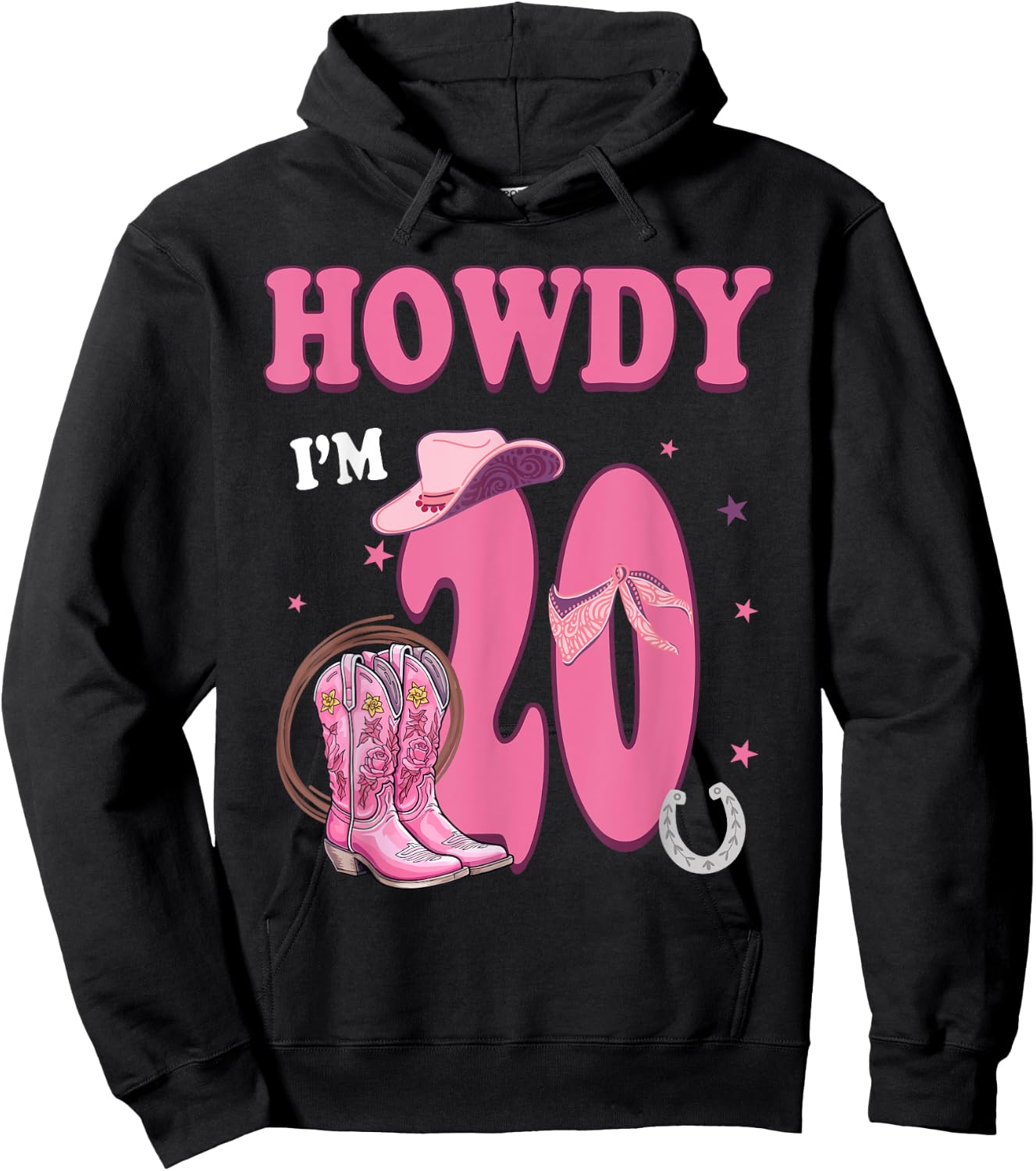 Howdy I'm 20 Year Old Birthday 20th Country Cowgirl Hoodie - Hoodie | Black