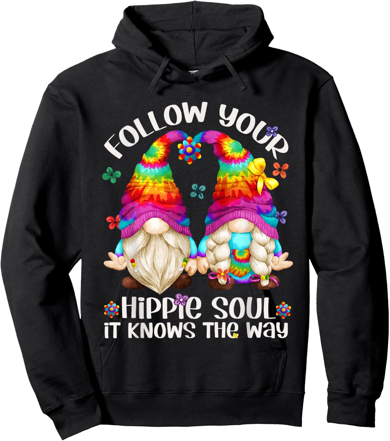 Hippie Soul Gnomies Makes Peace Sign - Cute Hippie Gnome Hoodie - Hoodie | Black