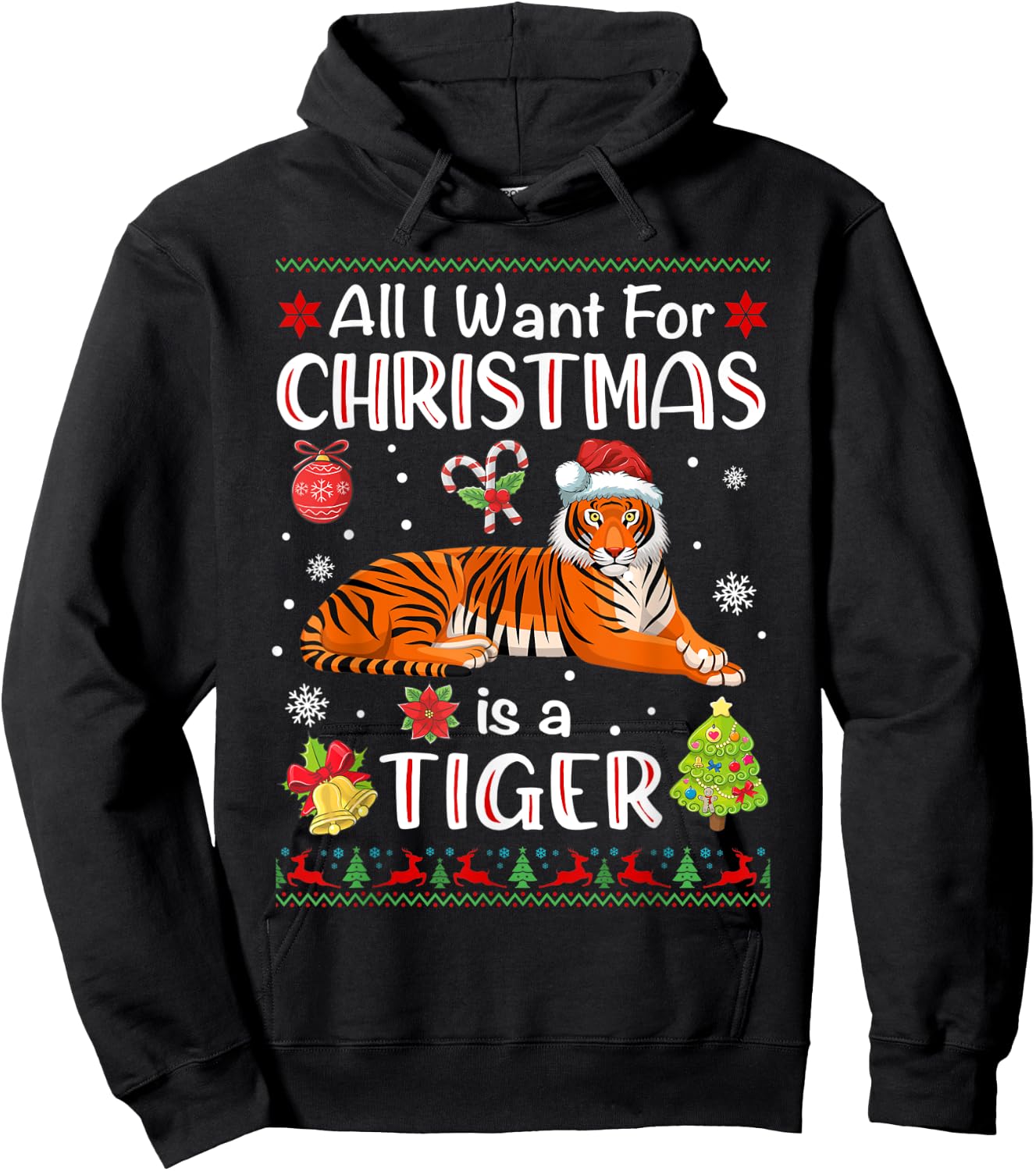 All I Want Is A Tiger For Christmas Ugly Xmas Pajamas Hoodie - Hoodie | Black