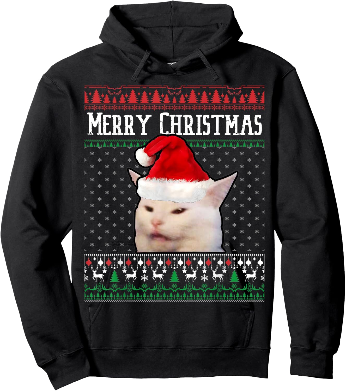 Woman Yelling at a Smudge Cat Ugly Christmas Sweater Meme Hoodie - Hoodie | Black
