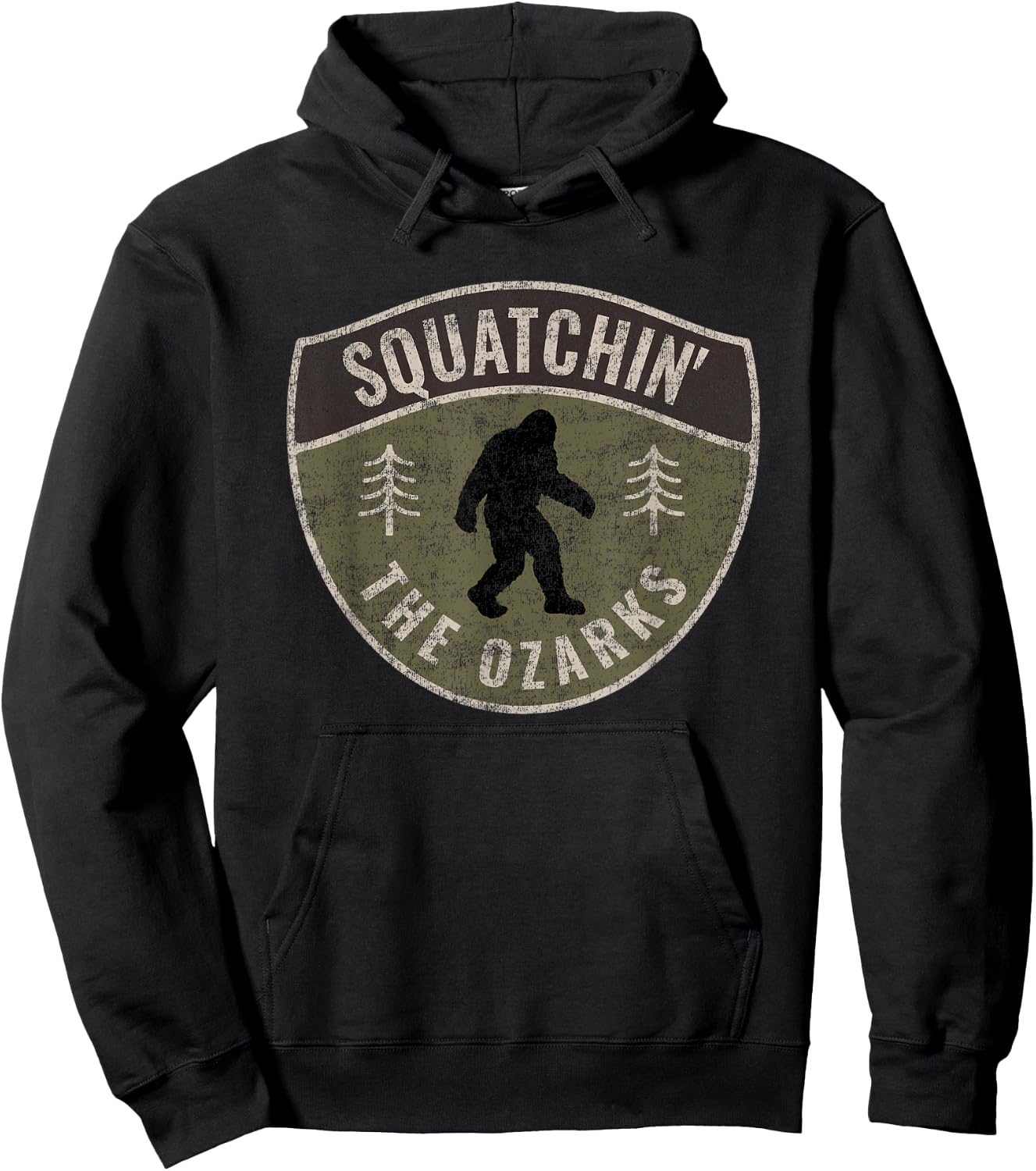 Vintage Sasquatch Squatchin' The Ozarks Big Foot Hunting Hoodie - Hoodie | Black