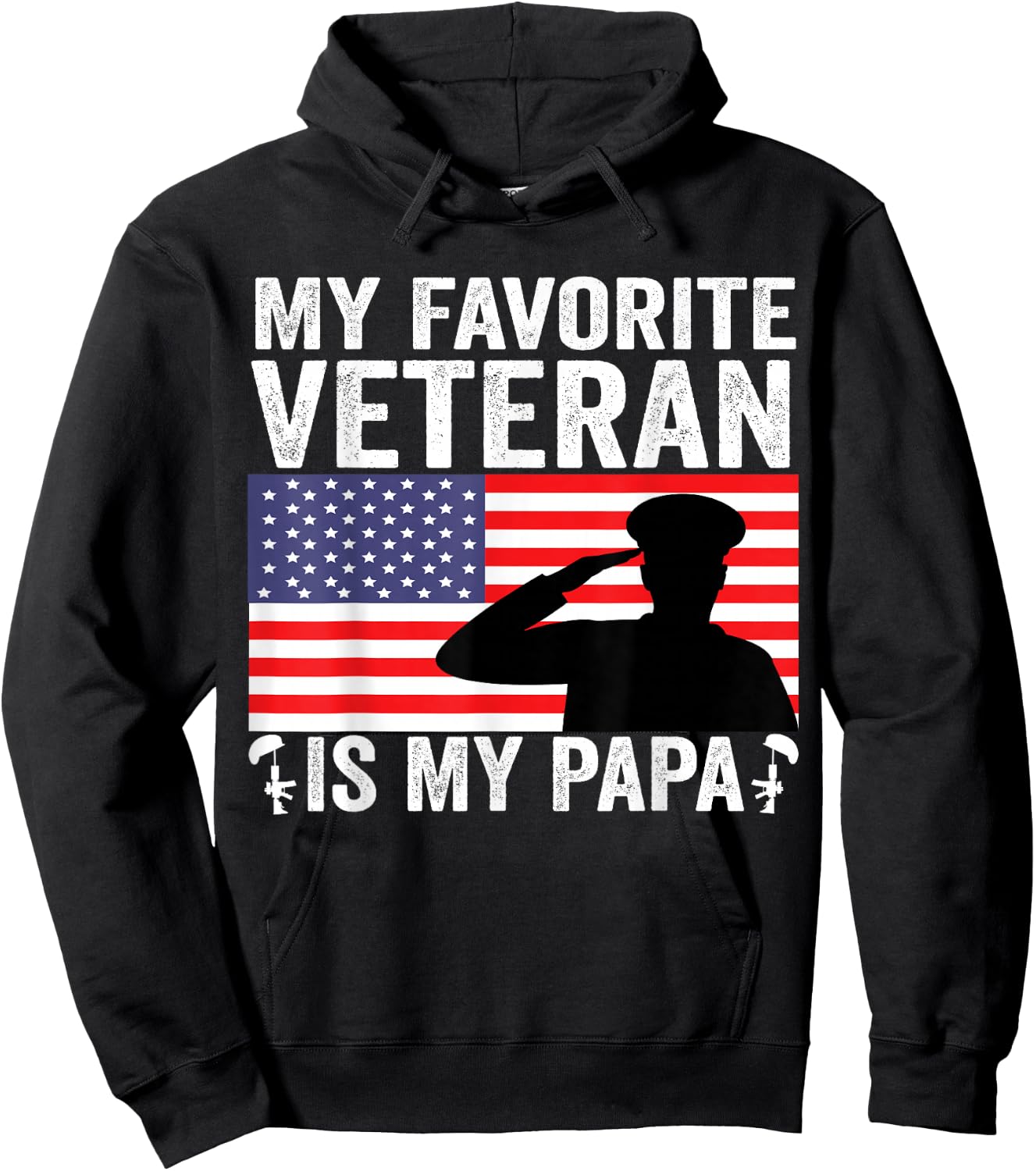 My Favorite Veteran Is My Papa US Flag Father Veterans Hoodie - Hoodie | Black
