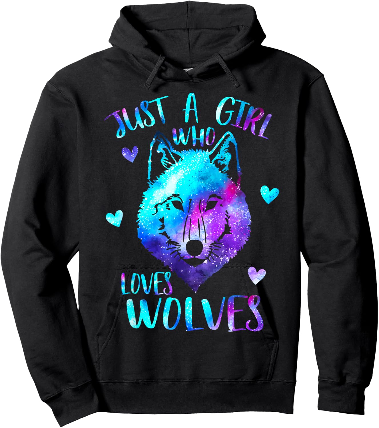 Just a Girl Who Loves Wolves Themed Galaxy Space Wolf Lover Hoodie - Hoodie | Black