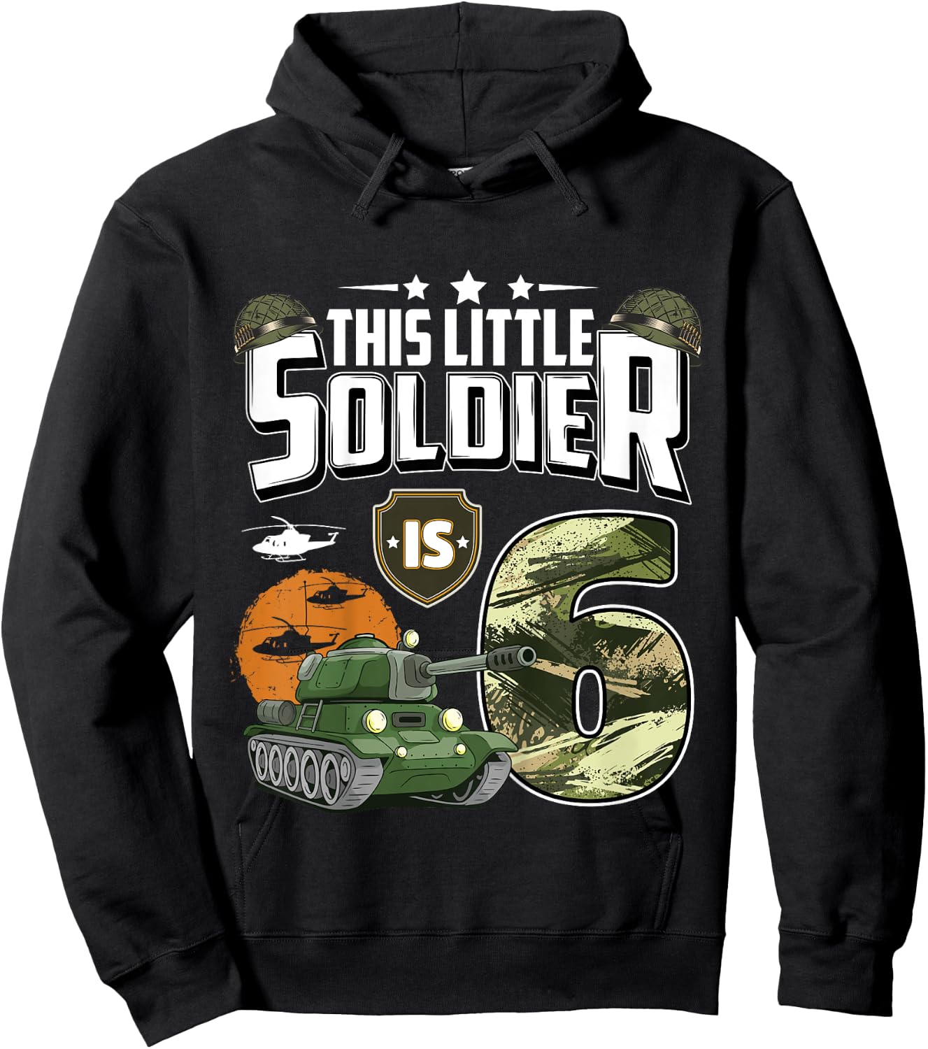 Kids 6 Year Old Soldier 6th Birthday Military Themed Camo boys Hoodie - Hoodie | Black