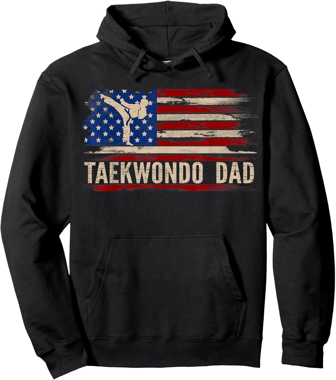 Vintage Taekwondo Dad American USA Flag Sports The Kick Hoodie - Hoodie | Black