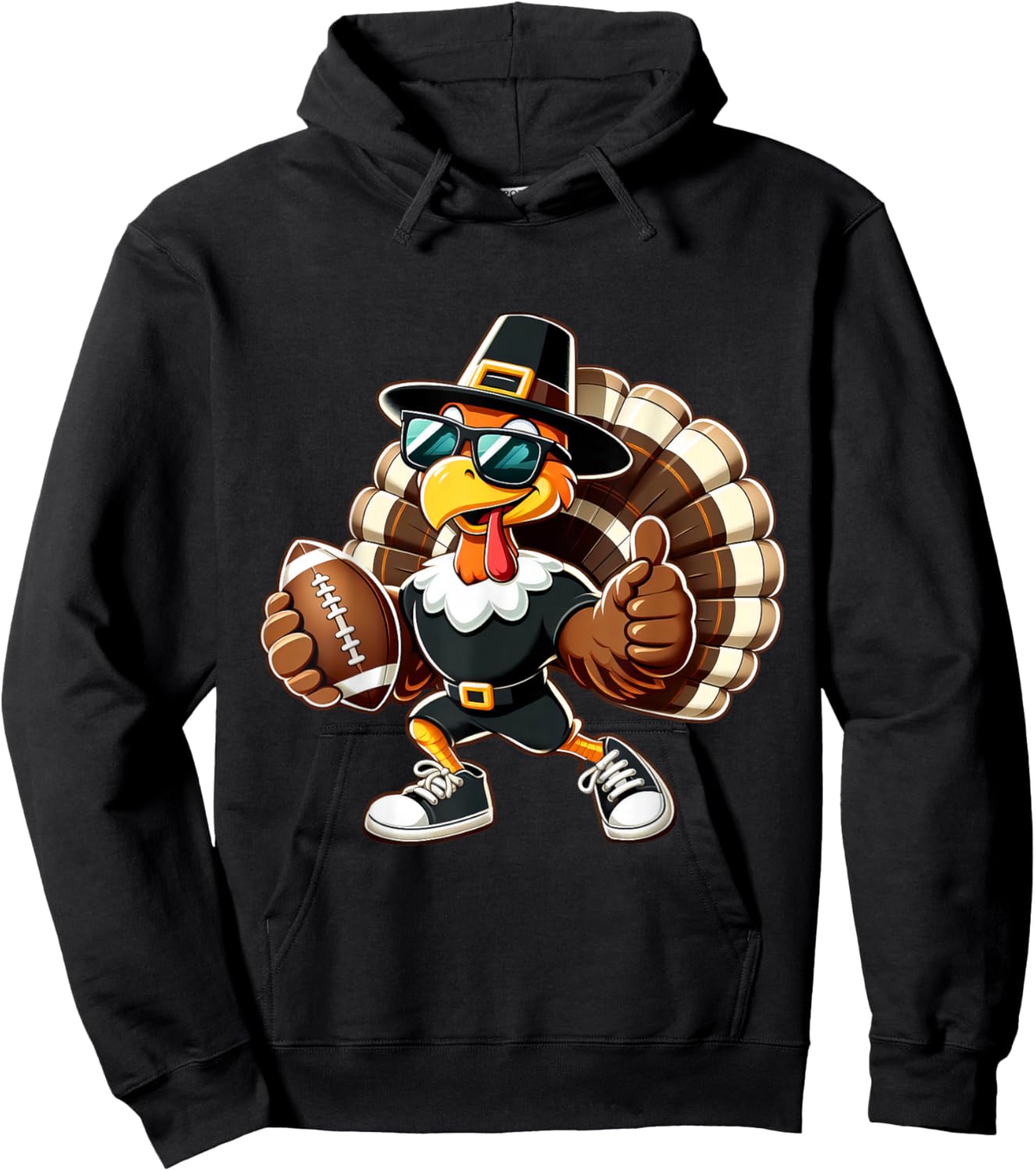 Turkey Football Thanksgiving Fall Turkey Playing Football Hoodie - Hoodie | Black