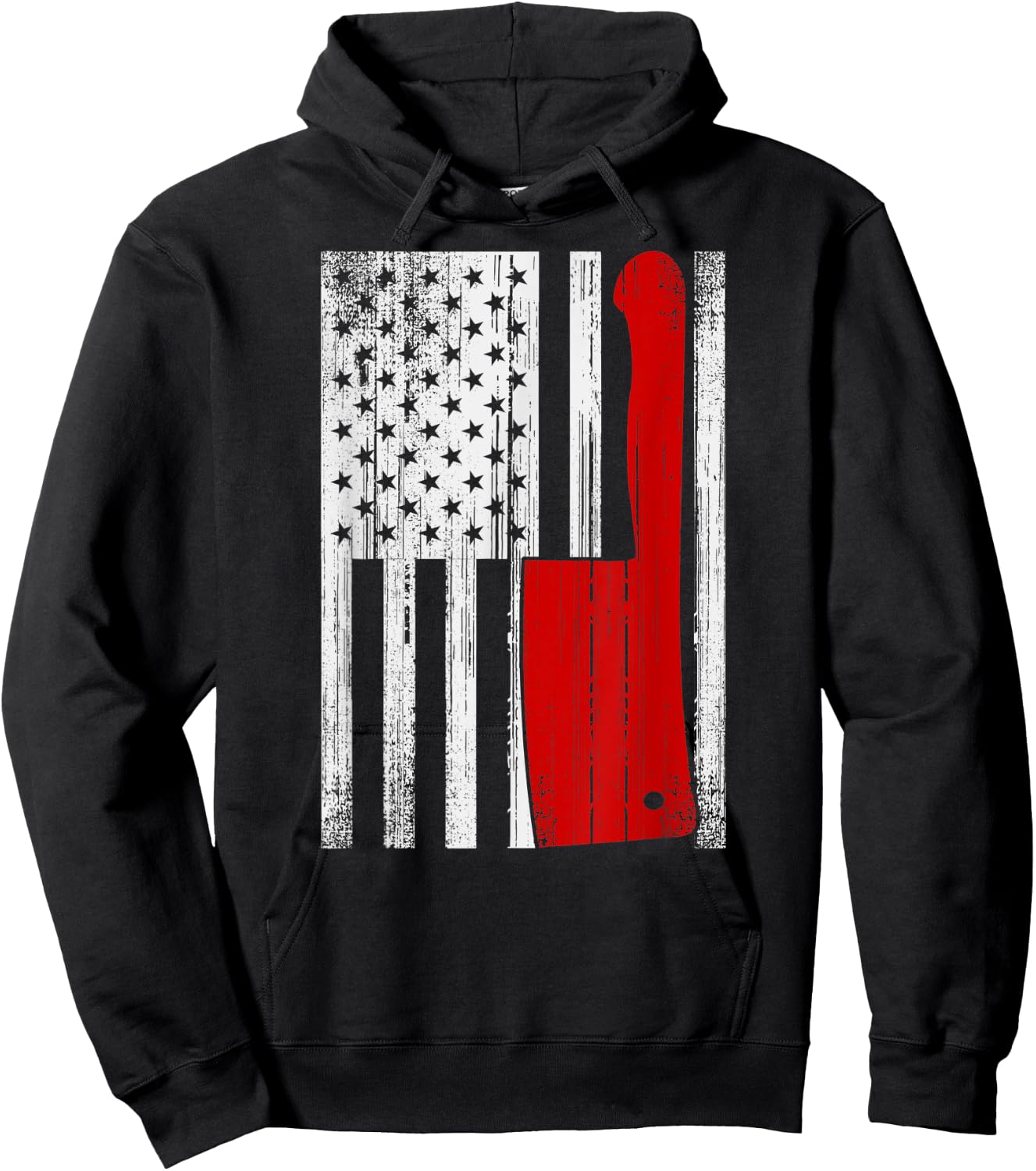 Retro American Butcher Gift USA Flag Vintage Meat Cleaver Hoodie - Hoodie | Black