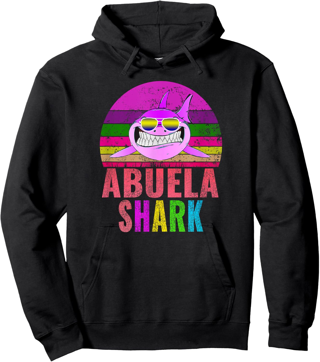 Abuela Shark Funny Spanish Grandma Vintage Hoodie - Hoodie | Black