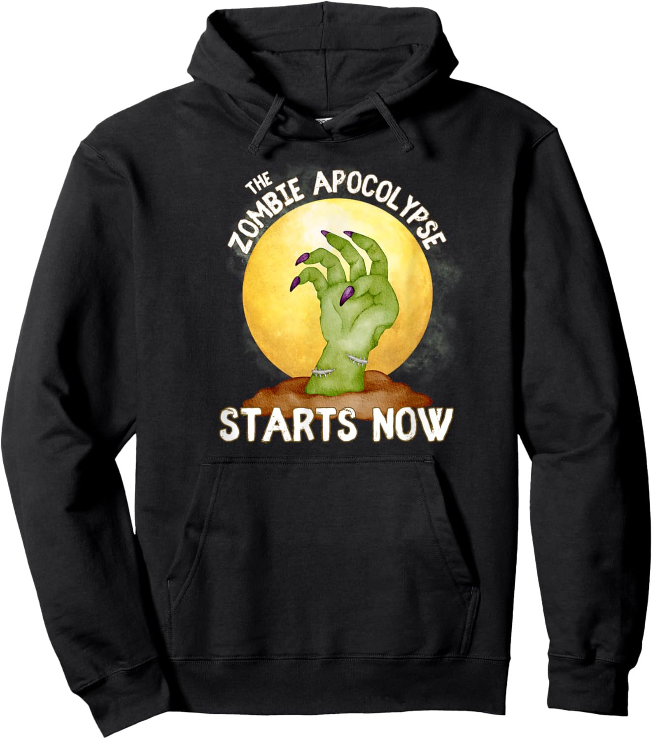 The Zombie Apocalypse Starts Now Zombie Hand Full Moon Grave Hoodie - Hoodie | Black