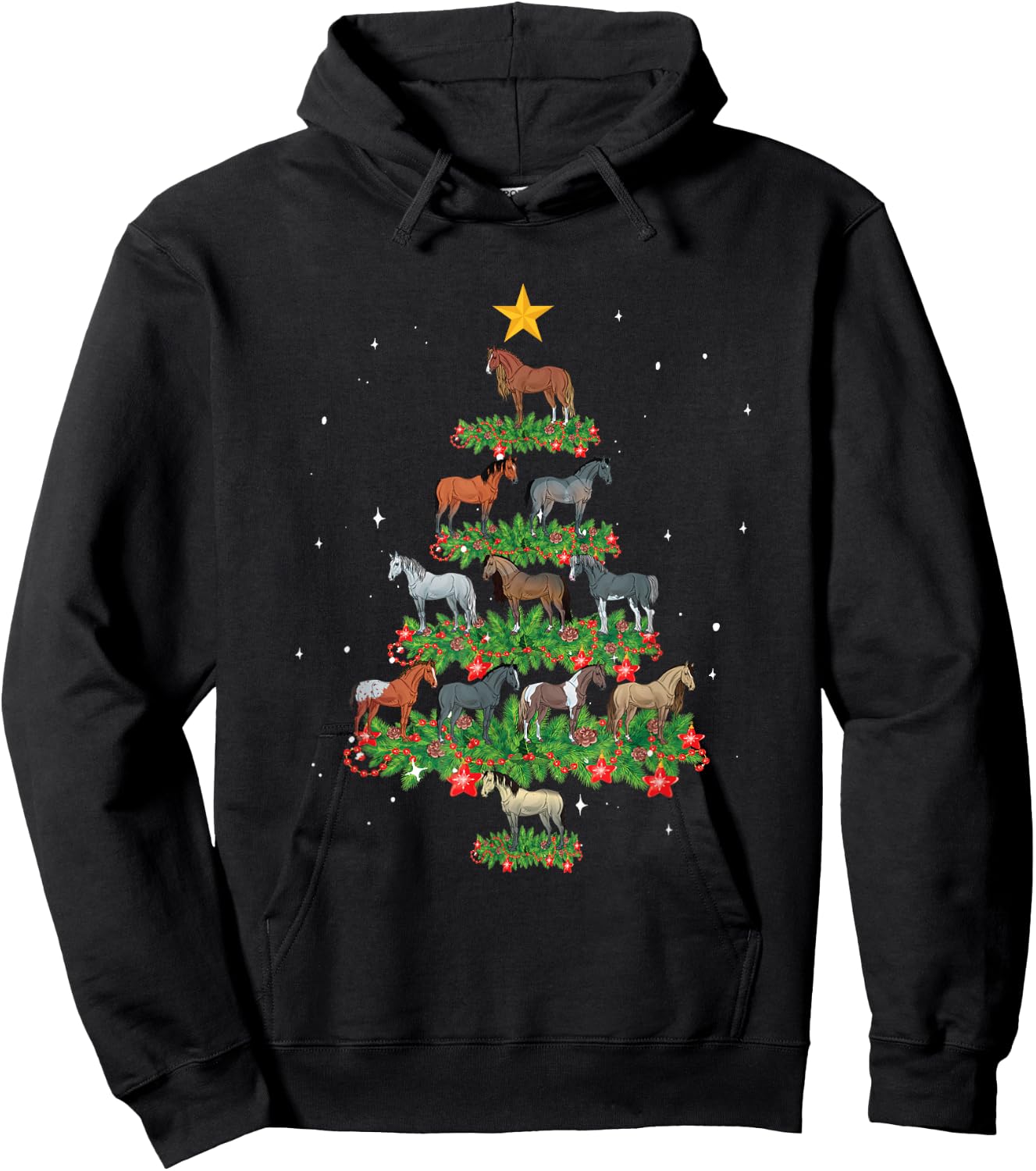 Xmas Tree Ornament Equestrian Santa Hat Horse Christmas Hoodie - Hoodie | Black