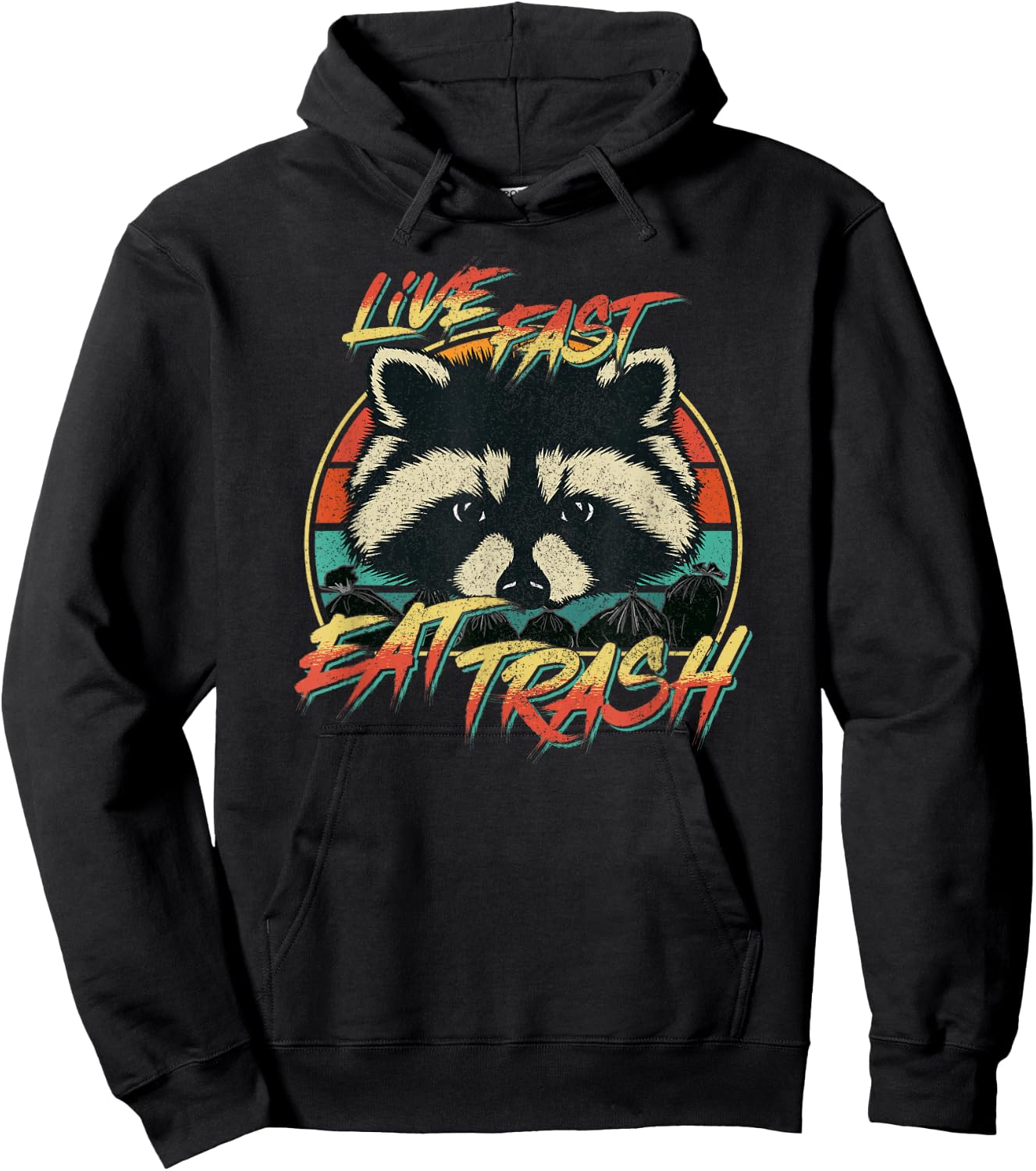 Live Fast Eat Trash Funny Retro Trash Panda Raccoon Hoodie - Hoodie | Black