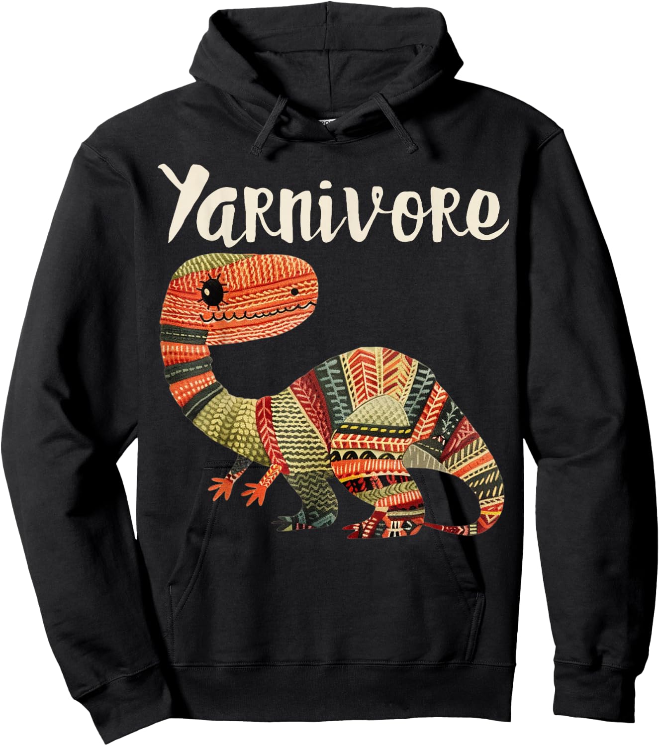 Yarnivore Funny Cute Crochet Knitting Yarn Dinosaur Hoodie - Hoodie | Black