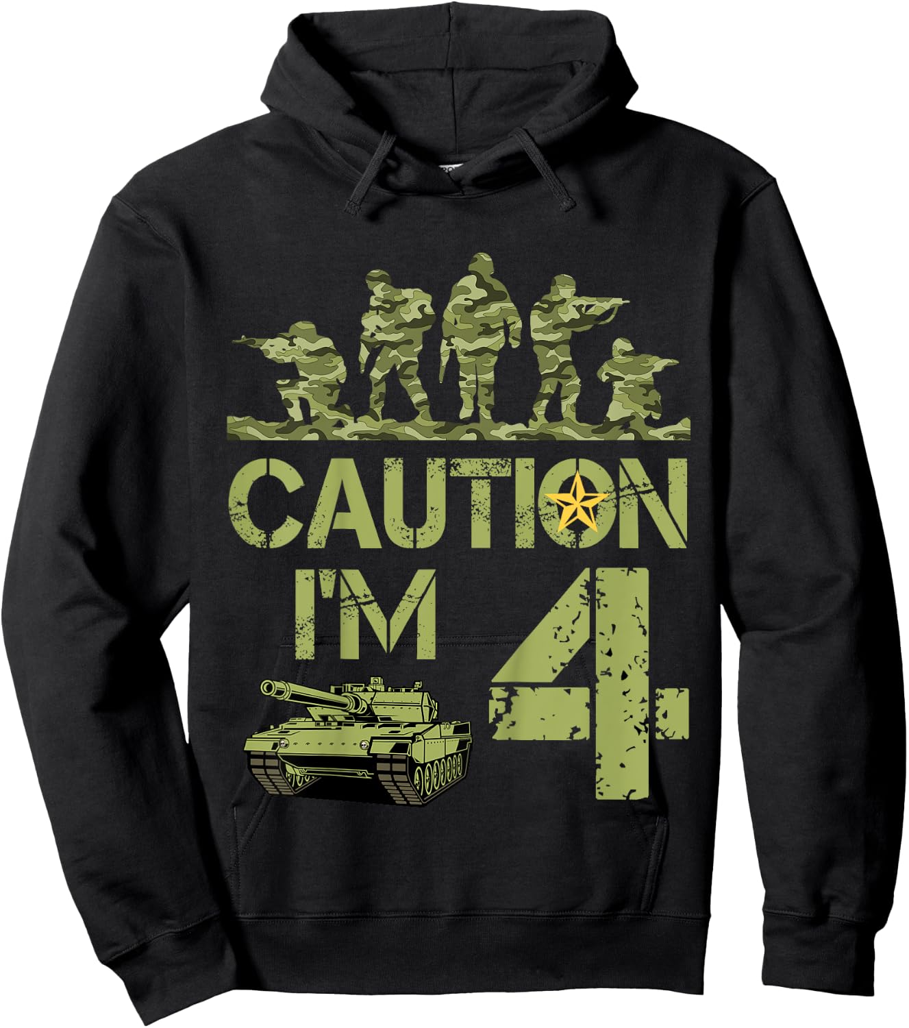 Kids 4th Birthday Military I'm 4 Year Old Soldier Camo 4 Birthday Hoodie - Hoodie | Black