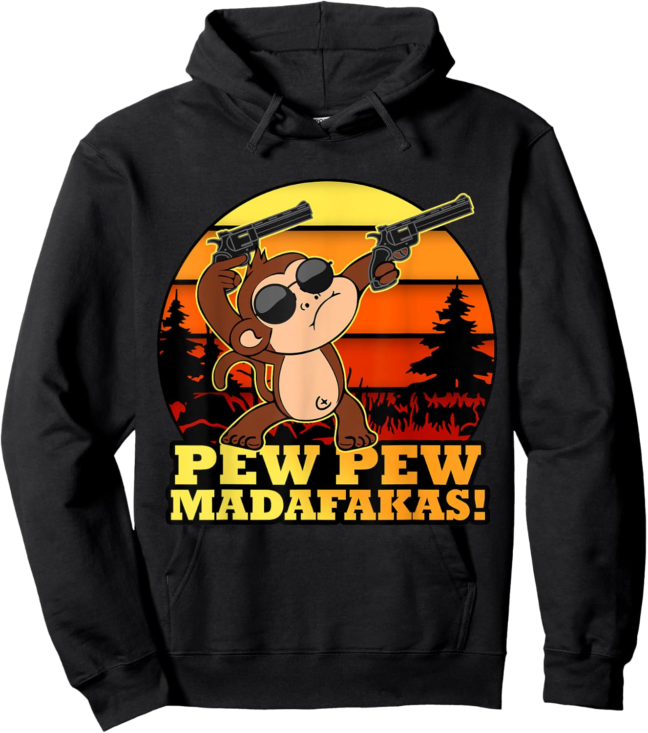 Crazy Monkey Pew Pew Madafakas Funny Vintage Monke Hoodie - Hoodie | Black