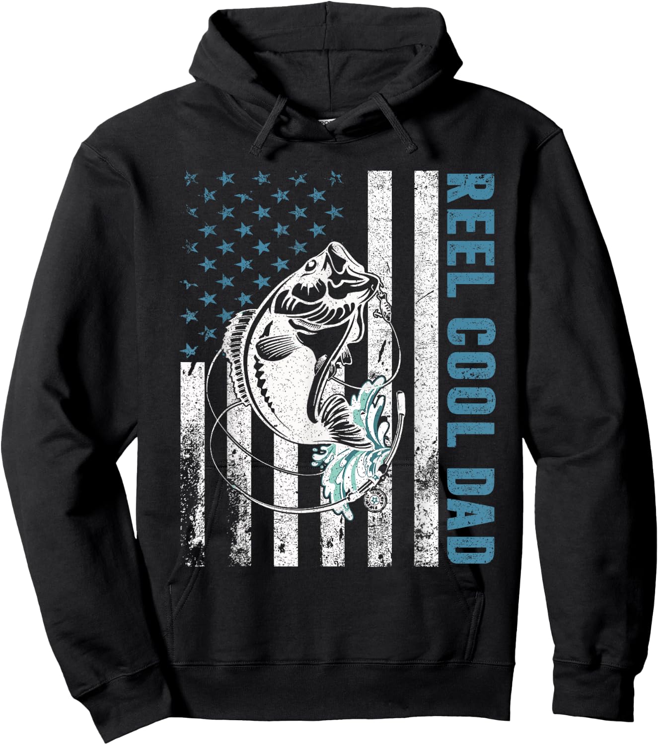 Fishing Lovers Gifts Reel Cool Dad American Flag Hoodie - Hoodie | Black