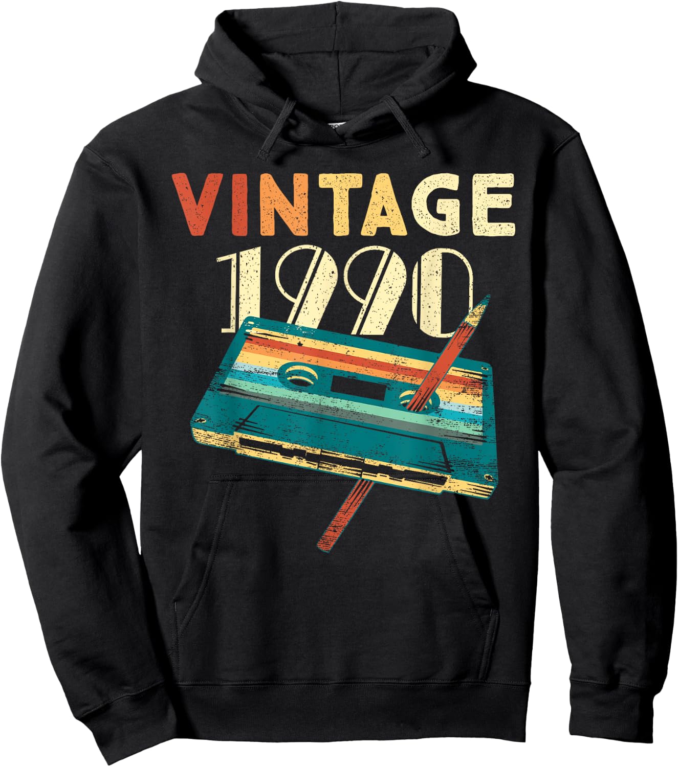 Vintage 1990 Music Cassette 35 Years Old Gifts 35th Birthday Hoodie - Hoodie | Black