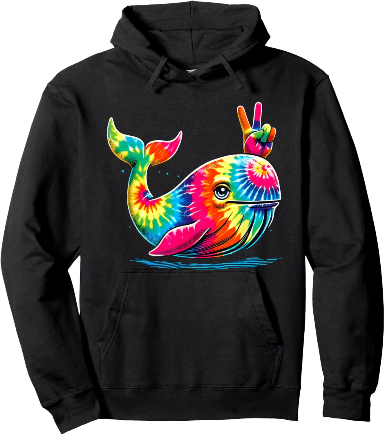 Peace Sign Tie Dye Whale Hoodie - Hoodie | Black