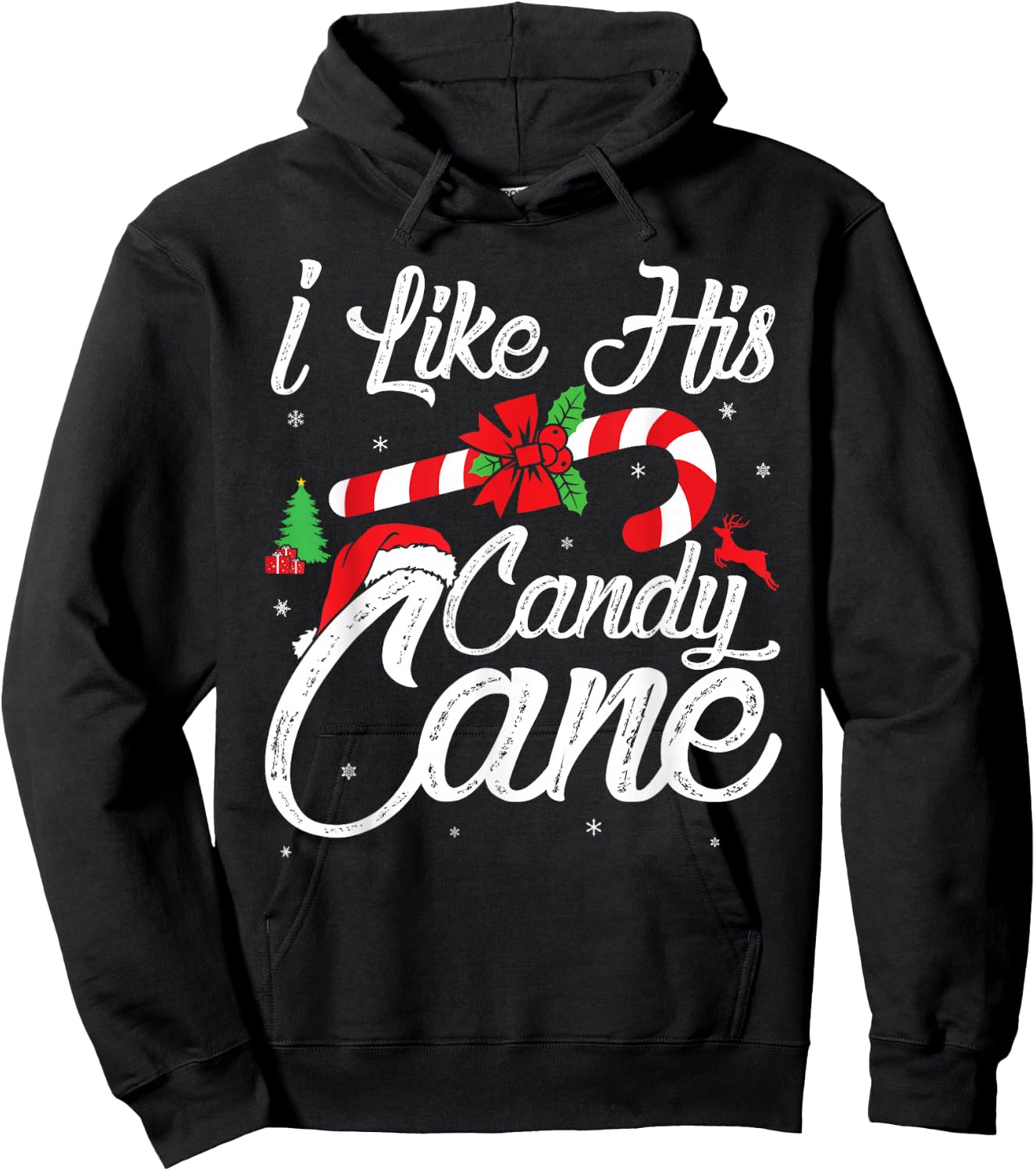 I Like His Candy Cane Couples Matching Christmas Funny Hoodie - Hoodie | Black