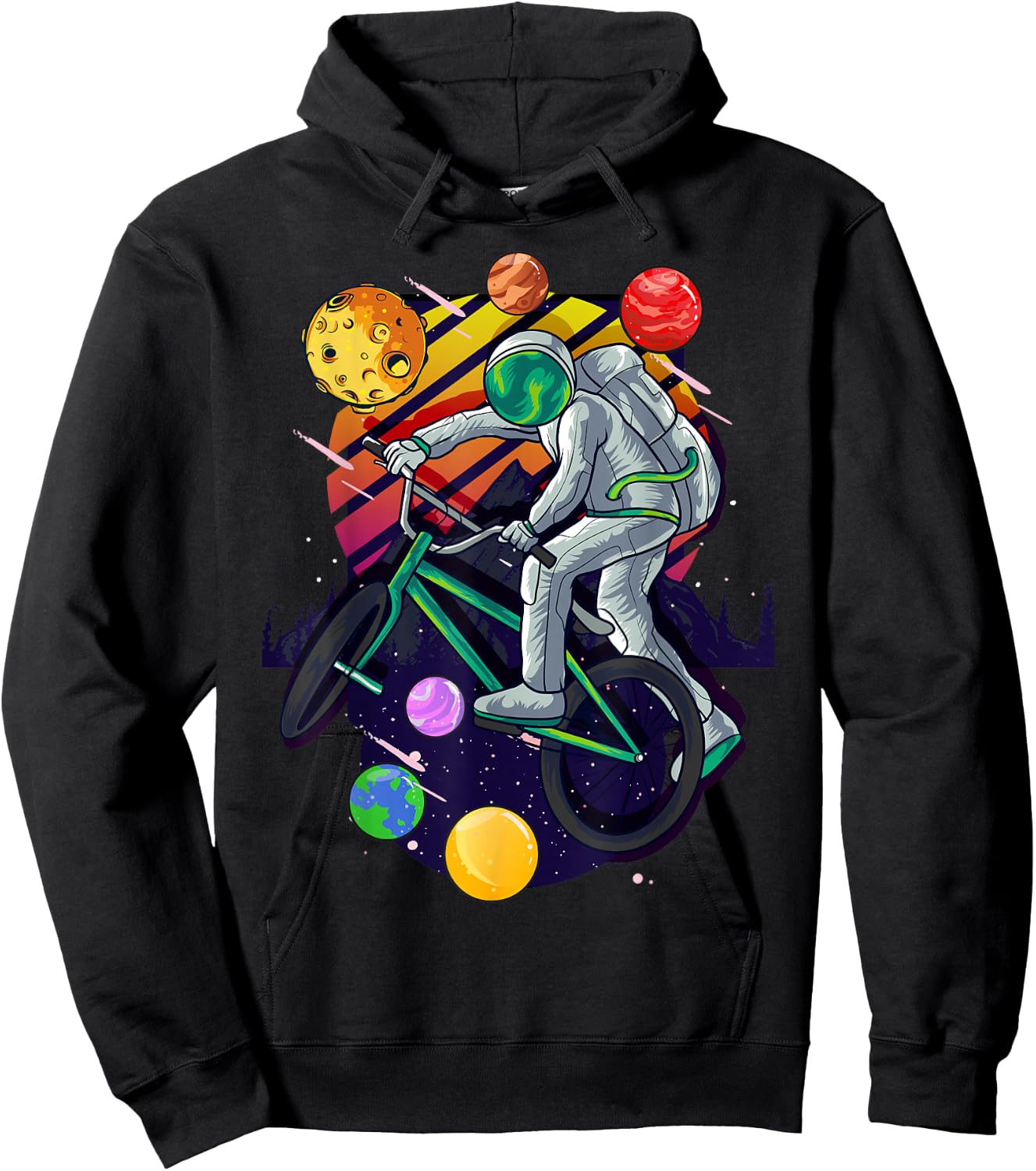 Solar System Astronaut Space on BMX Bike in Planets for Kids Hoodie - Hoodie | Black