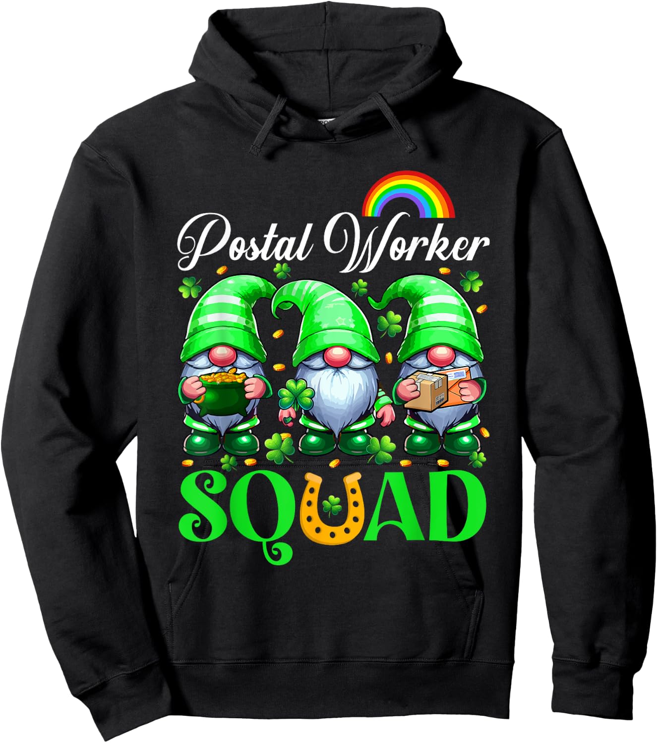 Postal Worker Squad St. Patrick's Day Three Cute Gnomes Hoodie - Hoodie | Black