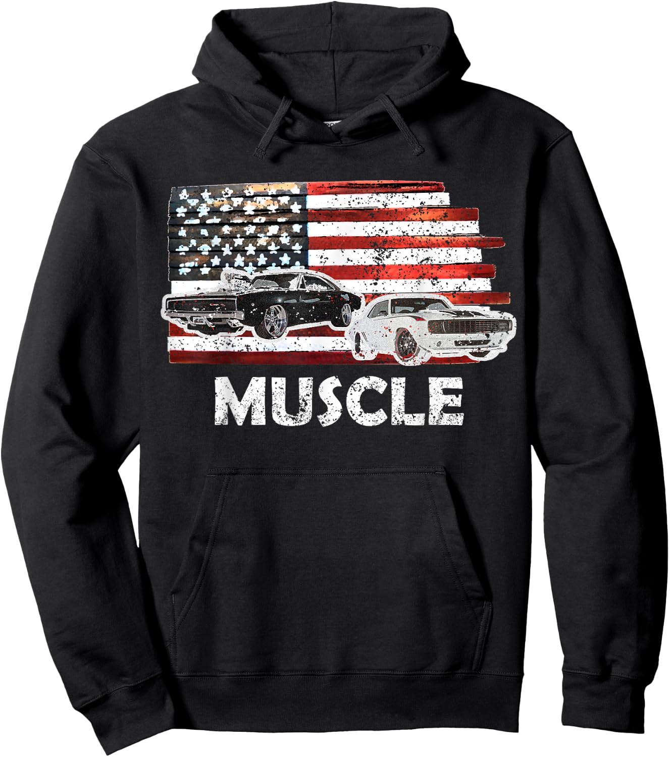 Muscle Car Lover American Flag 4th of July Independence Hoodie - Hoodie | Black