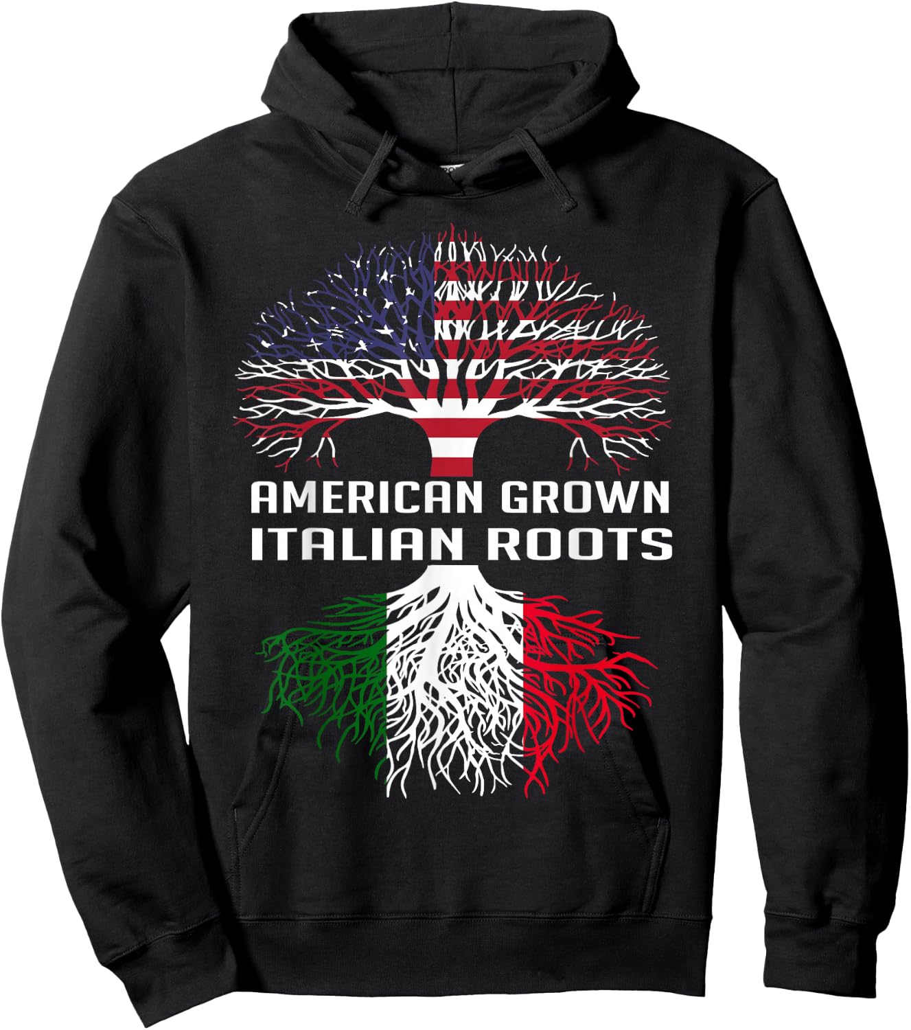 American Grown Italian Roots Italy Flag Proud Italian Roots Hoodie - Hoodie | Black